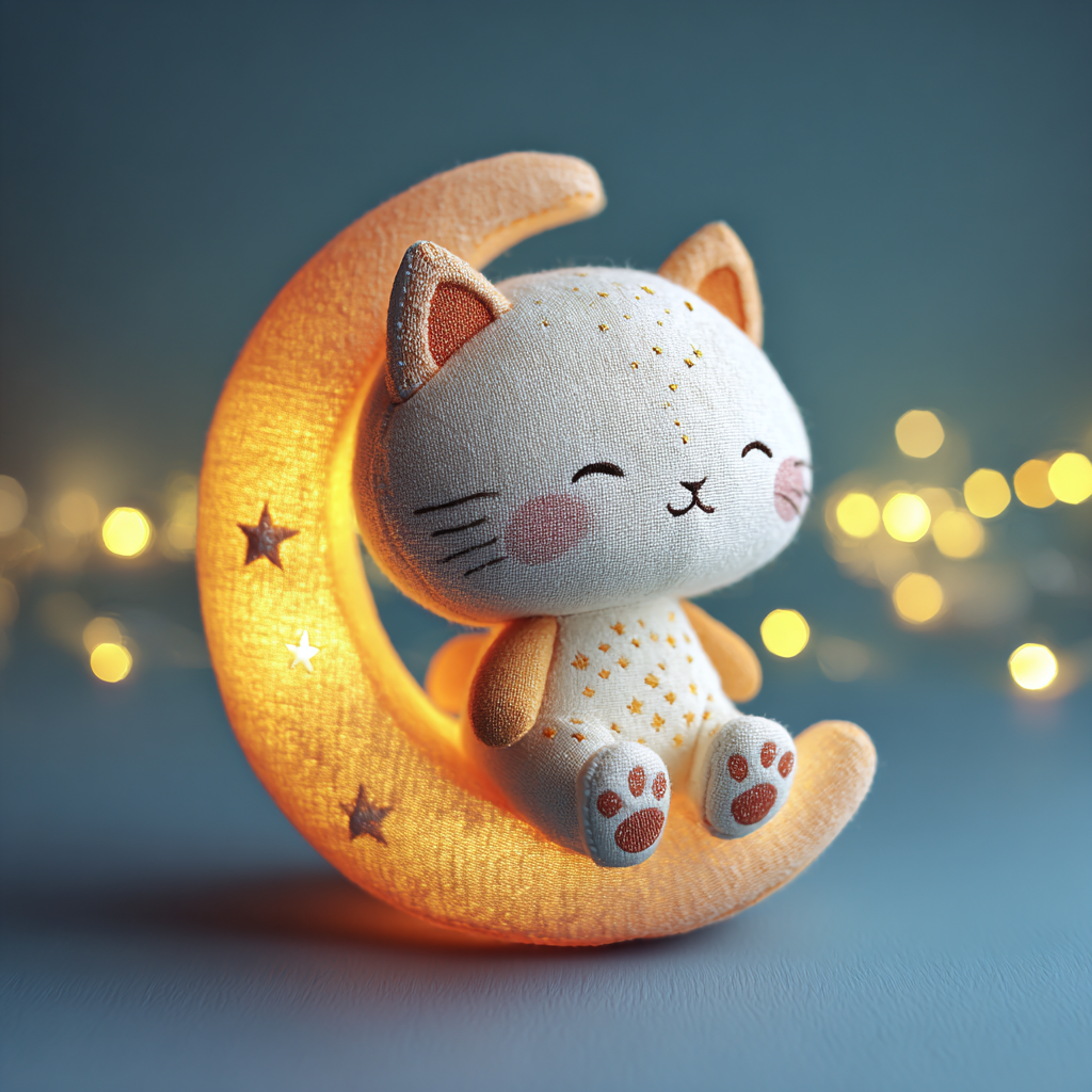 Sleepy Chibi Cat Crescent Moon Plush