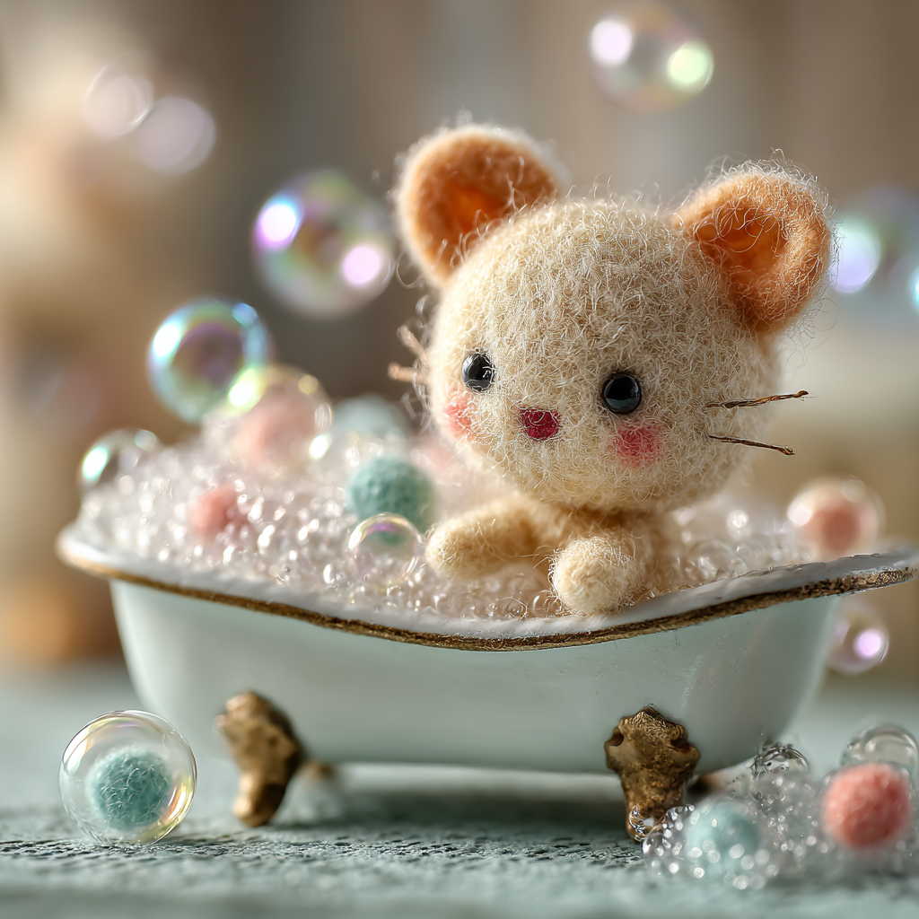 Tiny Needle-felted Excited and Happy Kitten Felted Figure