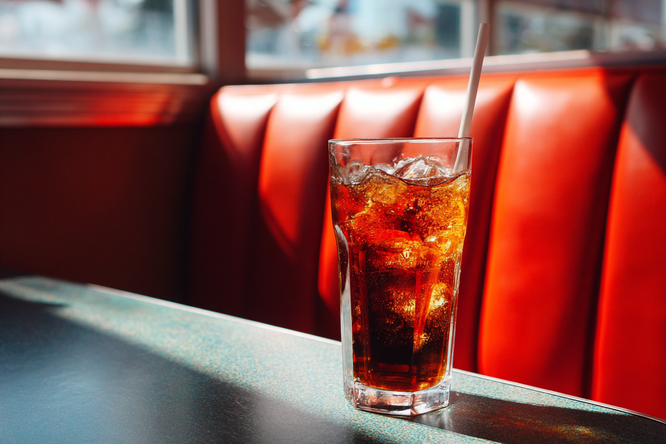 1970s Half-empty Glass of Soda Photograph