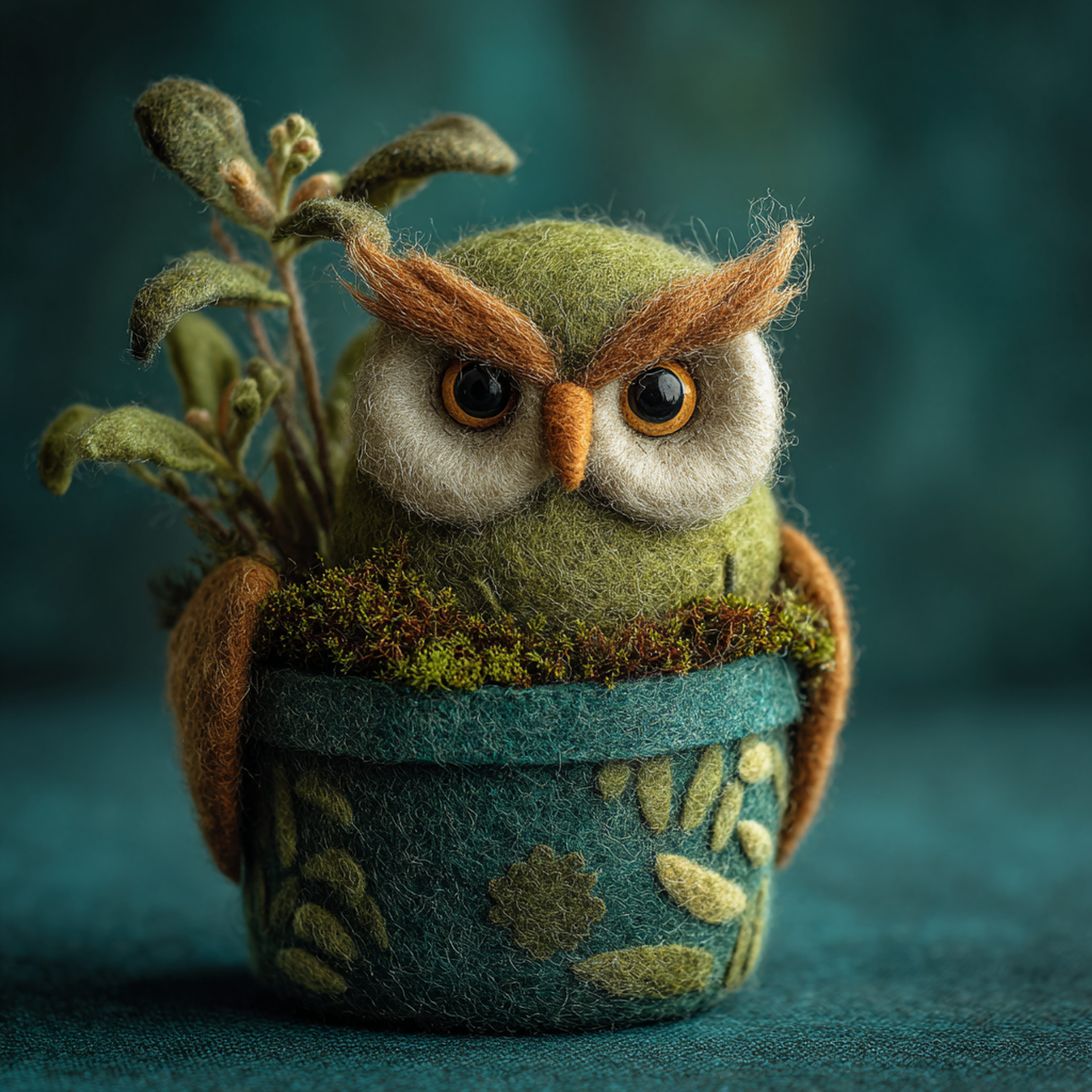 Cute Felted Sleepy Owl Handmade Pot Photo