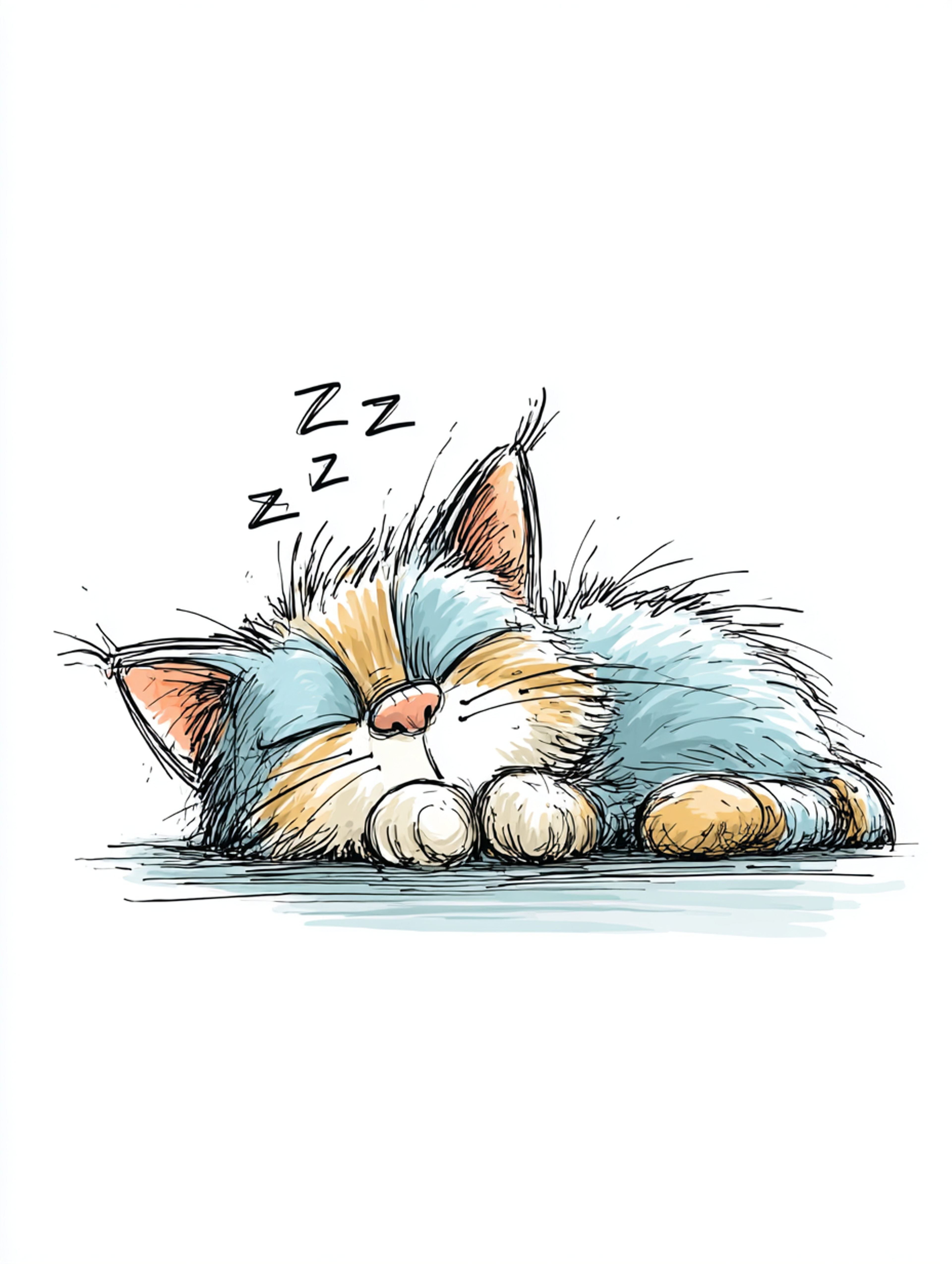 Cheerful Watercolor Sleeping Cat Sketch