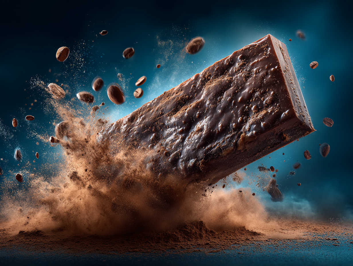 Dynamic Dark Chocolate Bar Commercial Product Photo