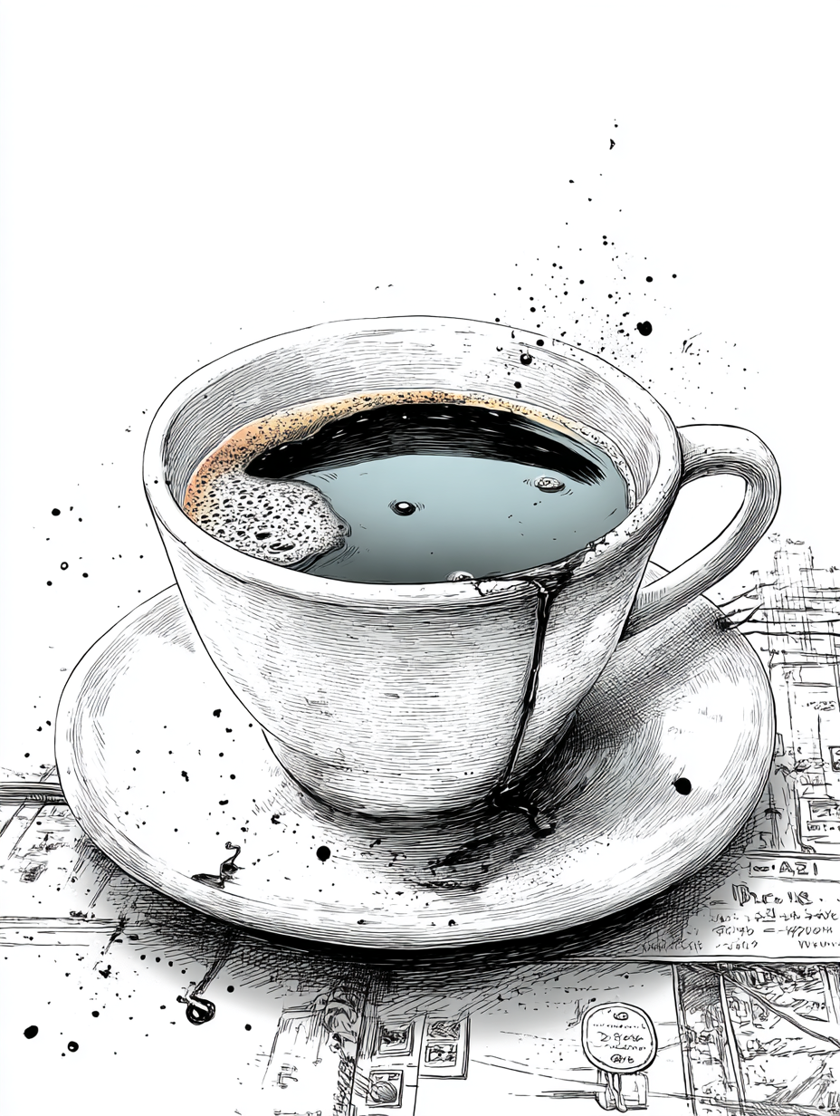 Graphite Pencil Coffee Cup Illustration