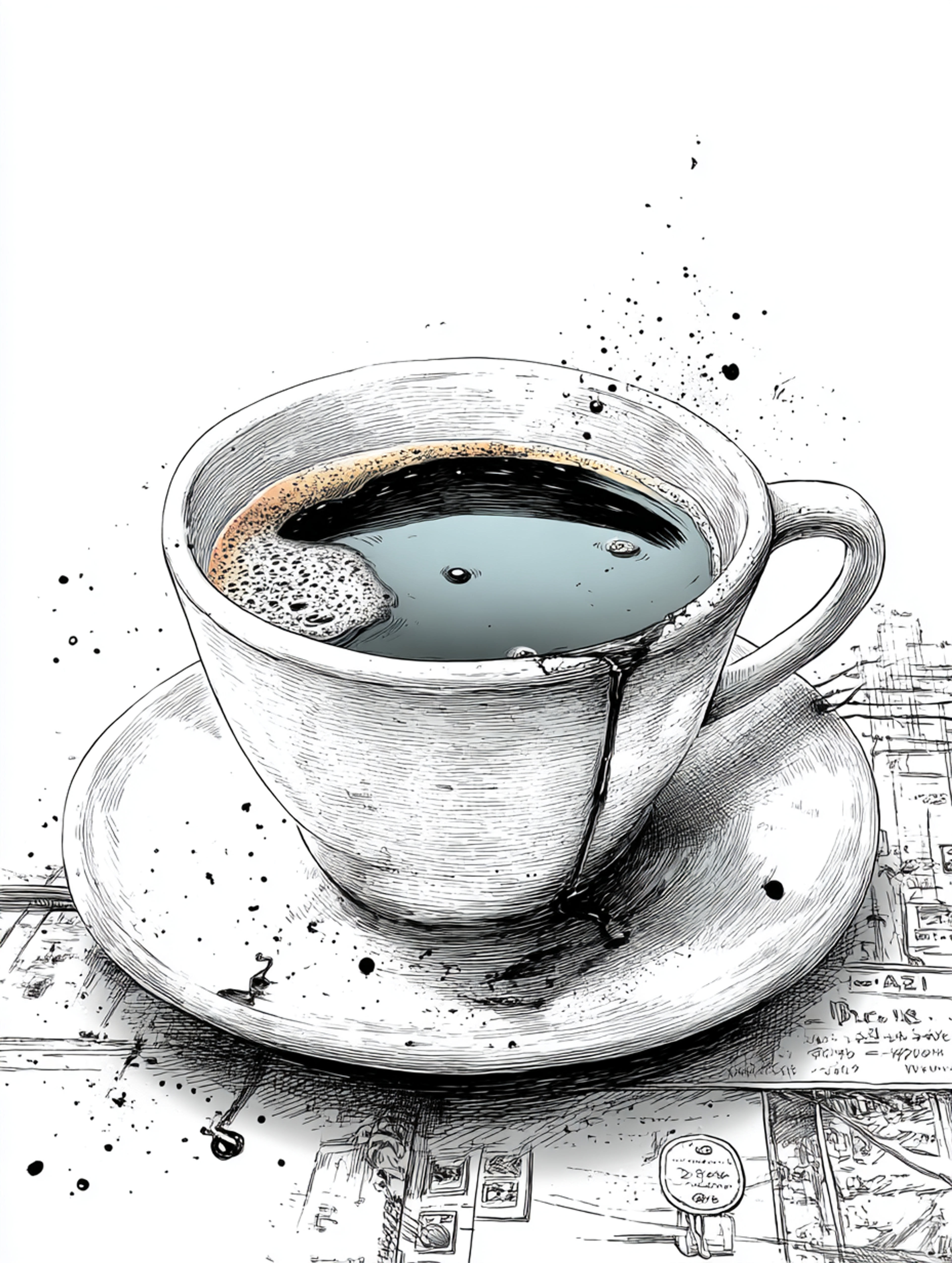 Graphite Pencil Coffee Cup Illustration