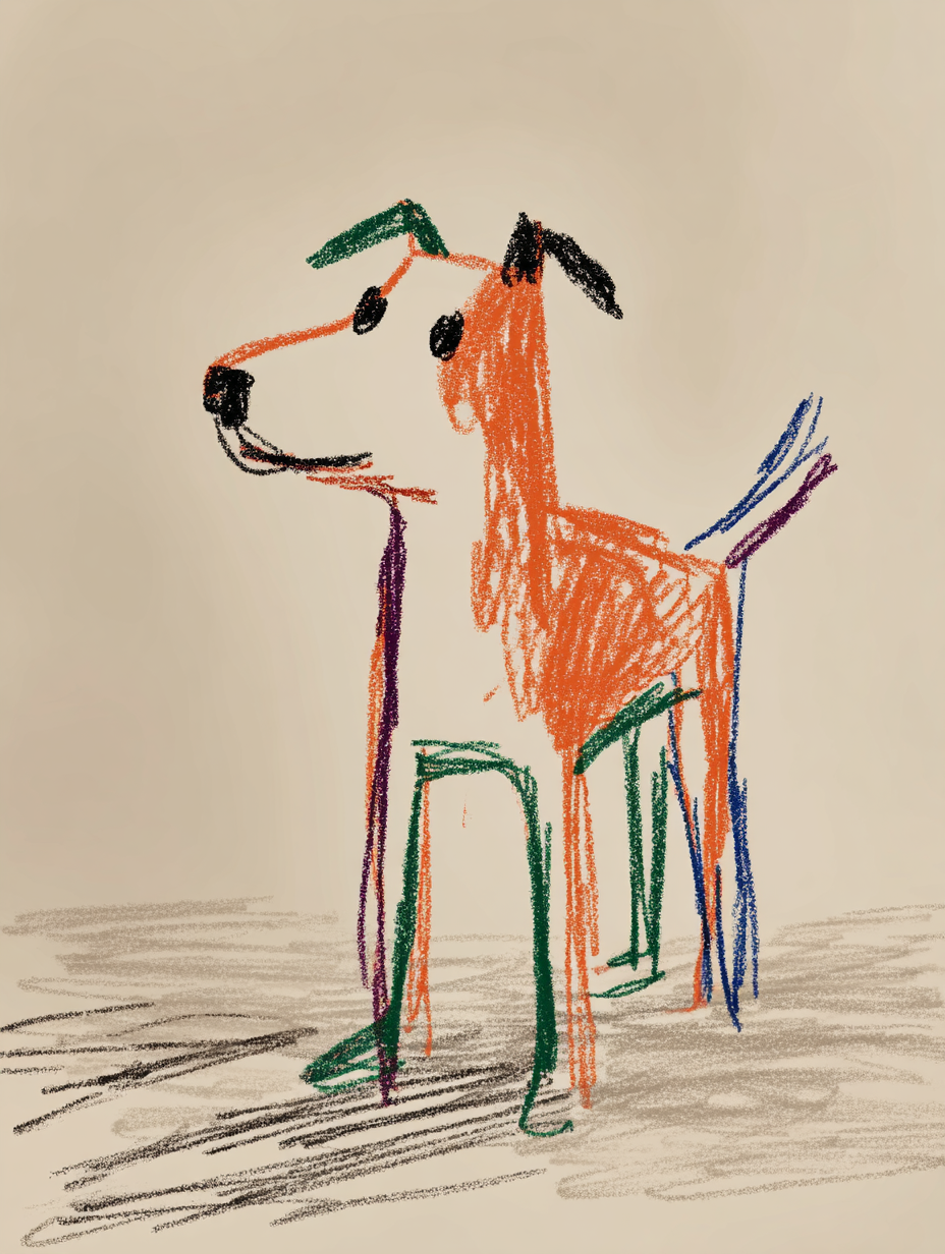 Naive Crayon Spotted Dog Drawing