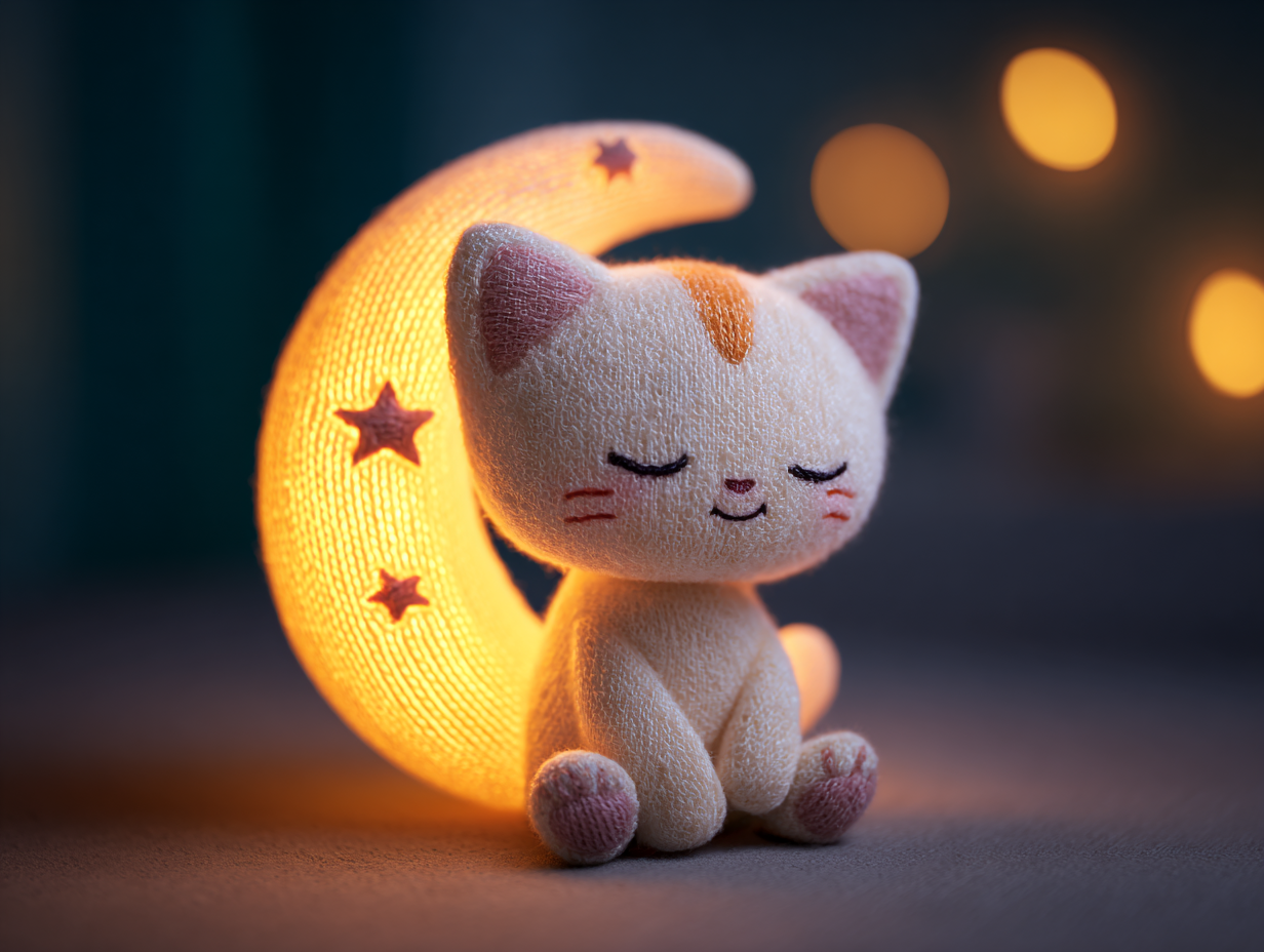 Sleepy Chibi Kitten Crescent Moon Plush Third