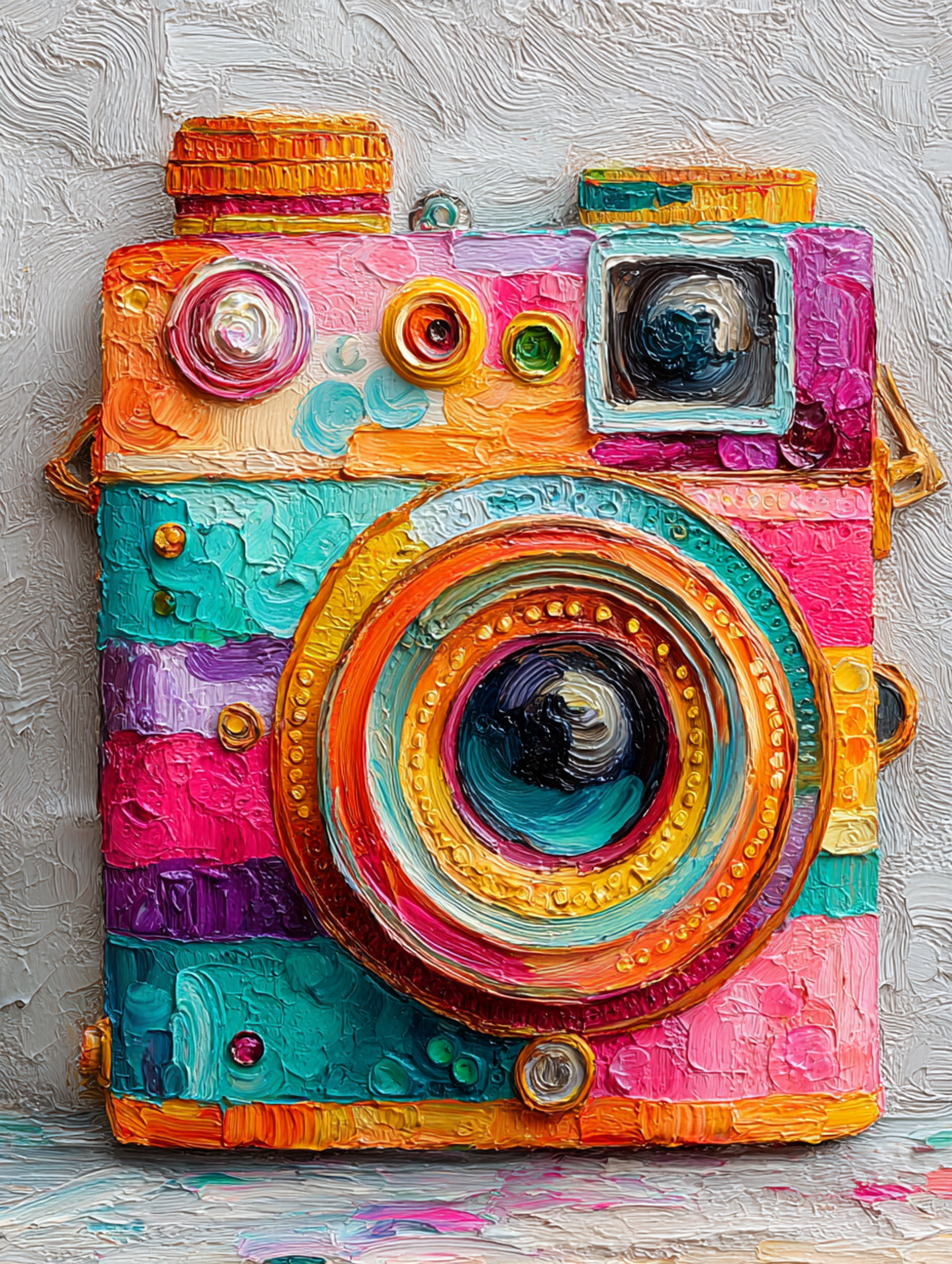 Vibrant Textured Impasto Oil Old Camera Painting