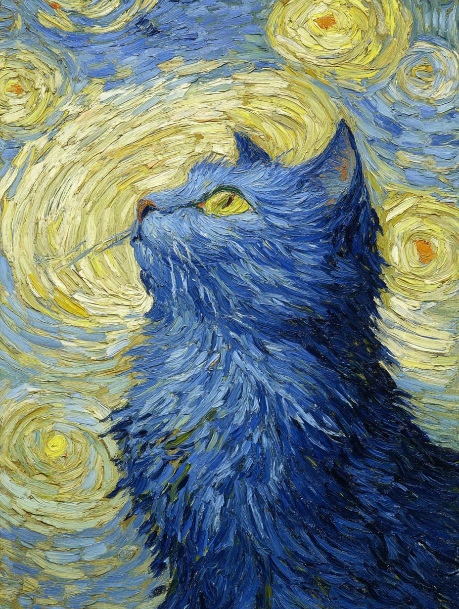 Post-Impressionist Oil Cat Painting