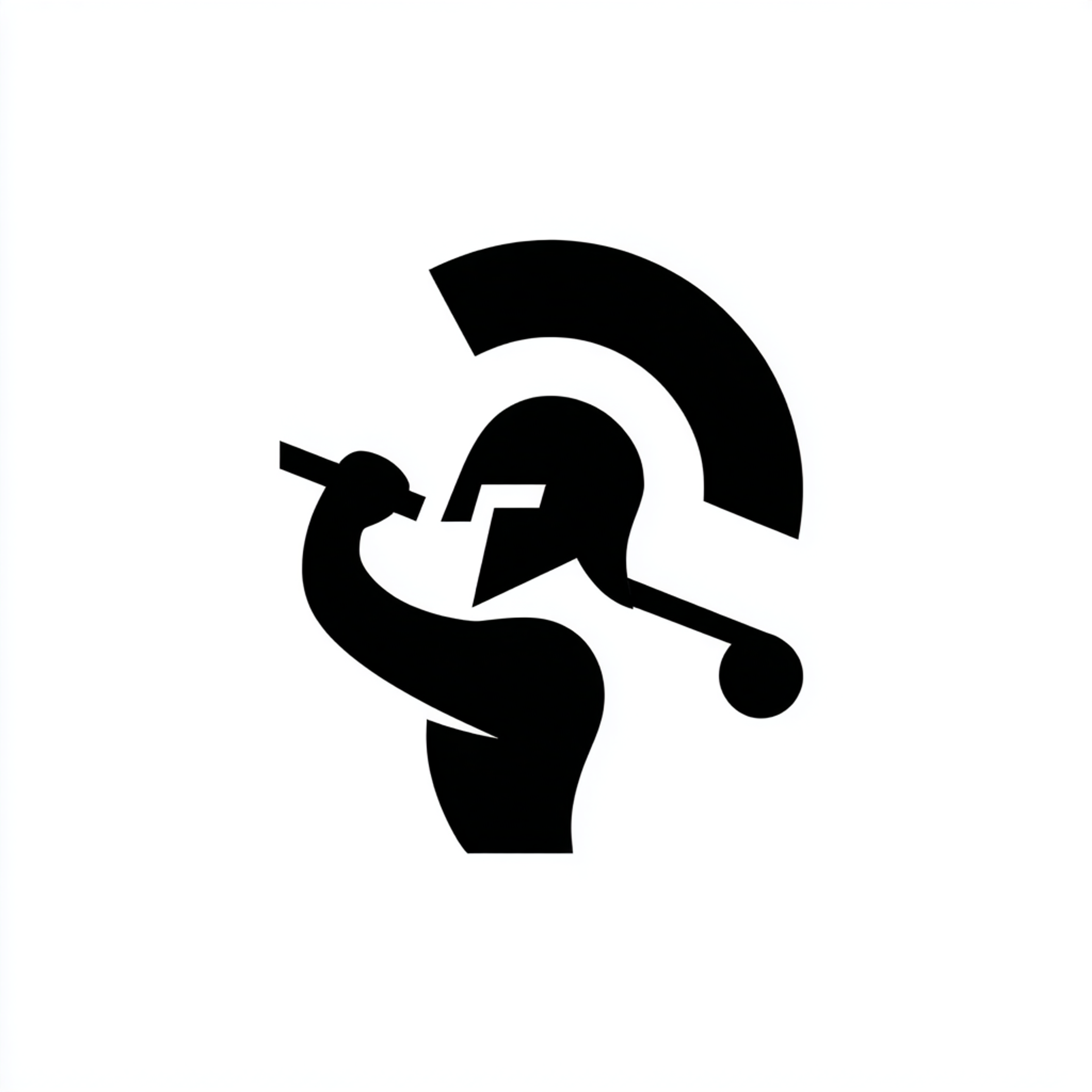 Negative Space Spartan Helmet and Golf Player Swinging Logo