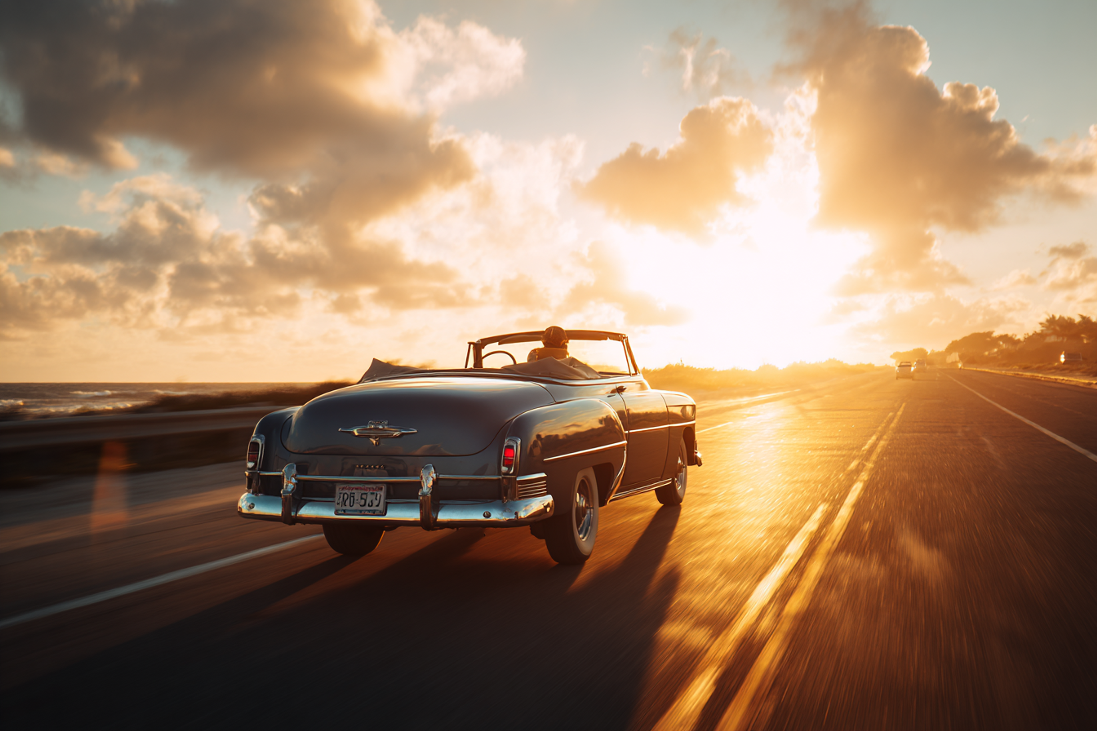 Golden Hour Coastal Convertible Car Photo