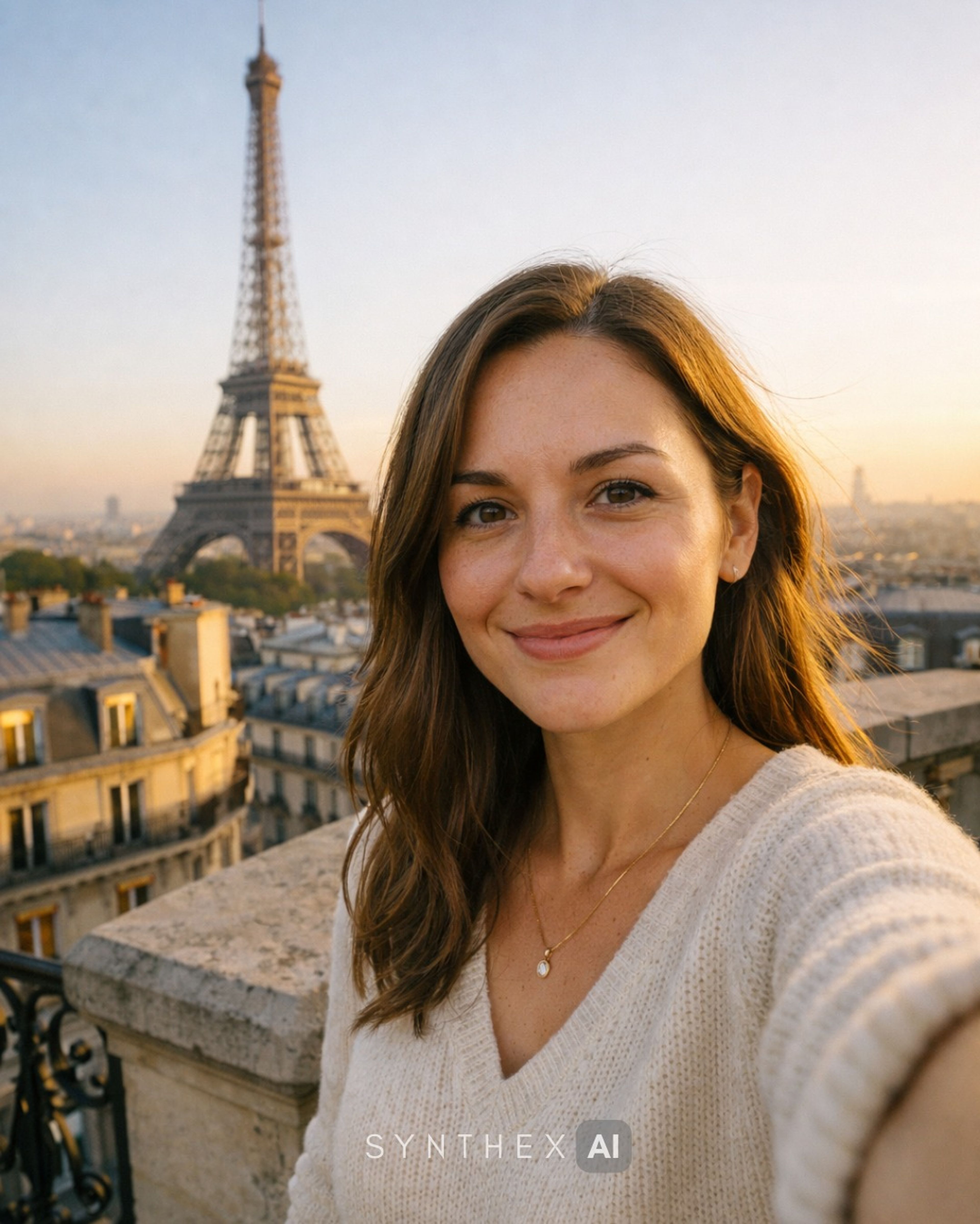 Generate Eiffel Tower Sunrise Selfies