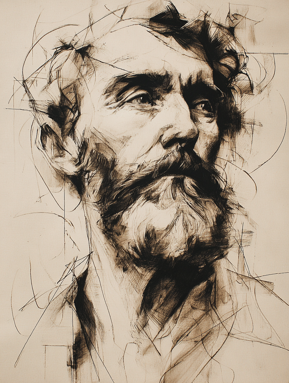 Expressive Charcoal Bearded Man Sketch