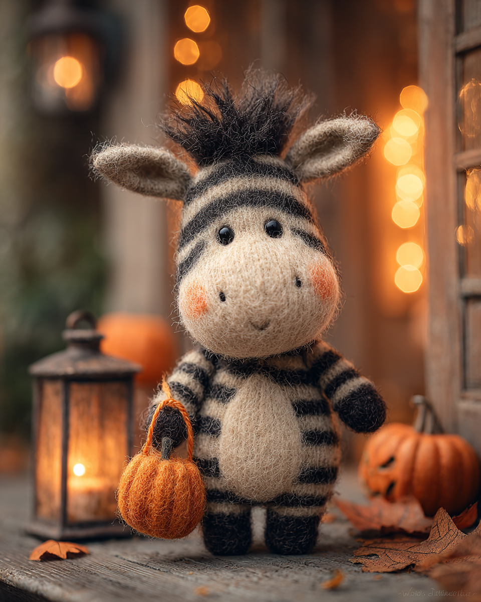 Tiny Halloween Felt Zebra Porch Scene