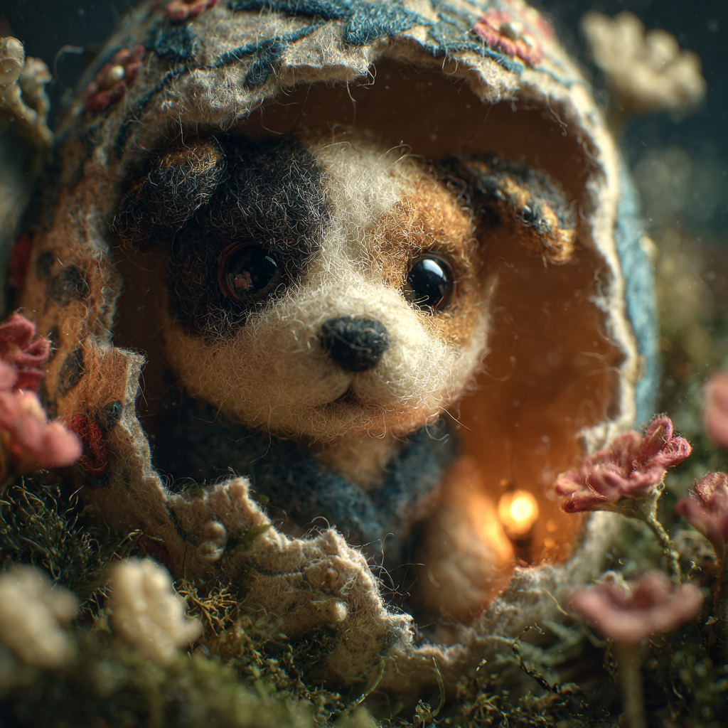 Whimsical Photograph of Felted Wool Dog