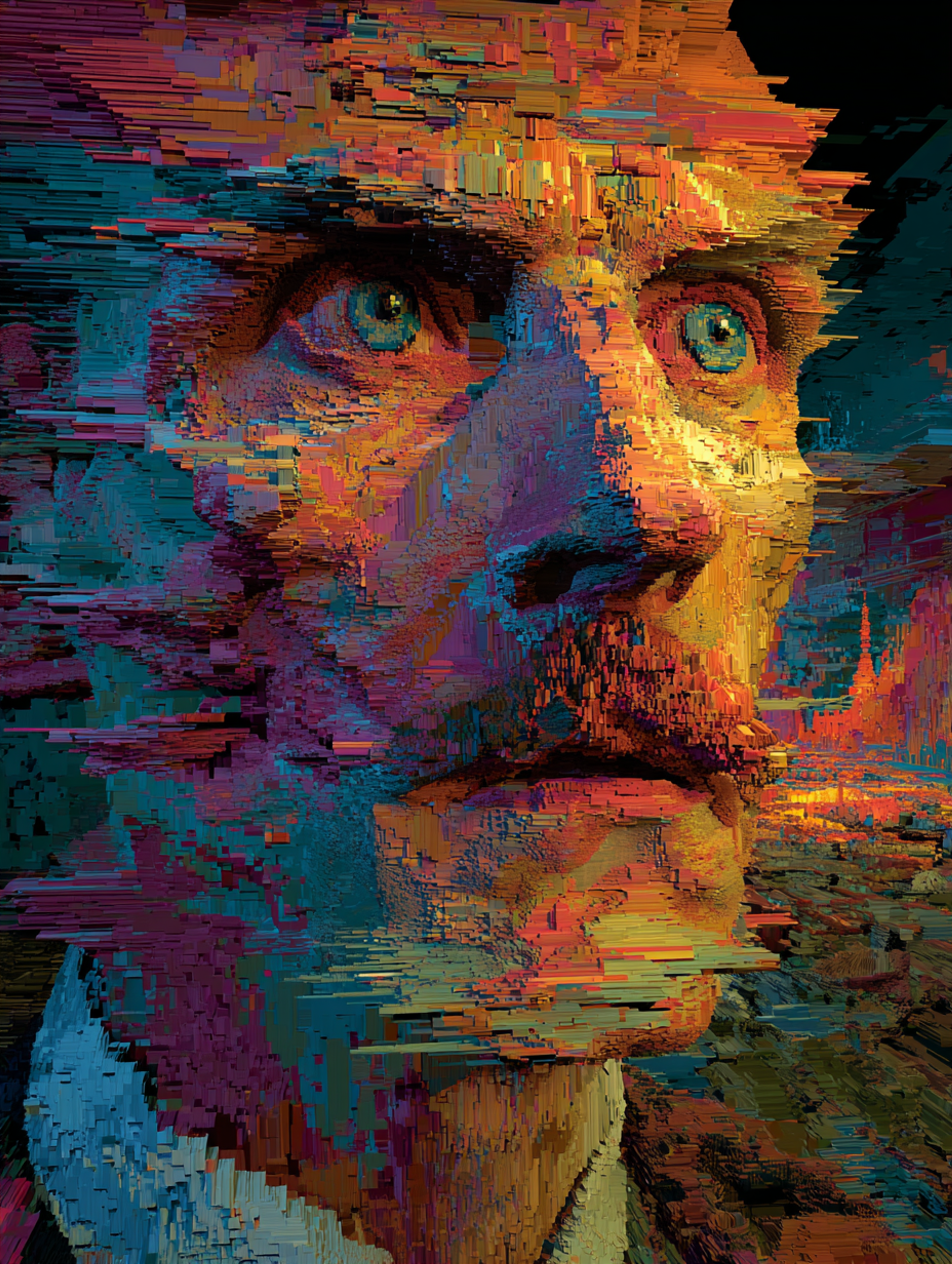 Glitchy Impasto Man Portrait Painting