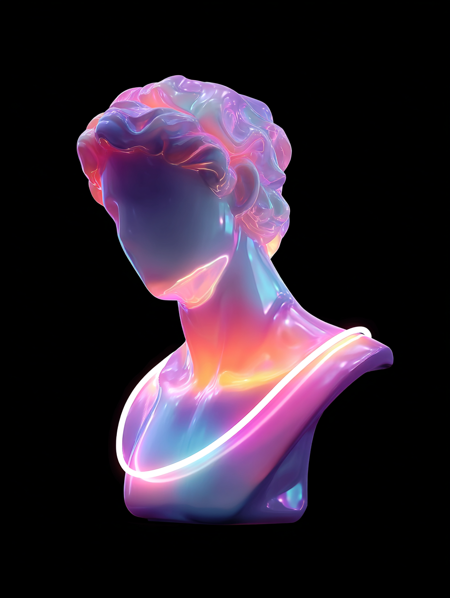Glossy Iridescent 3D Statue Bust Render