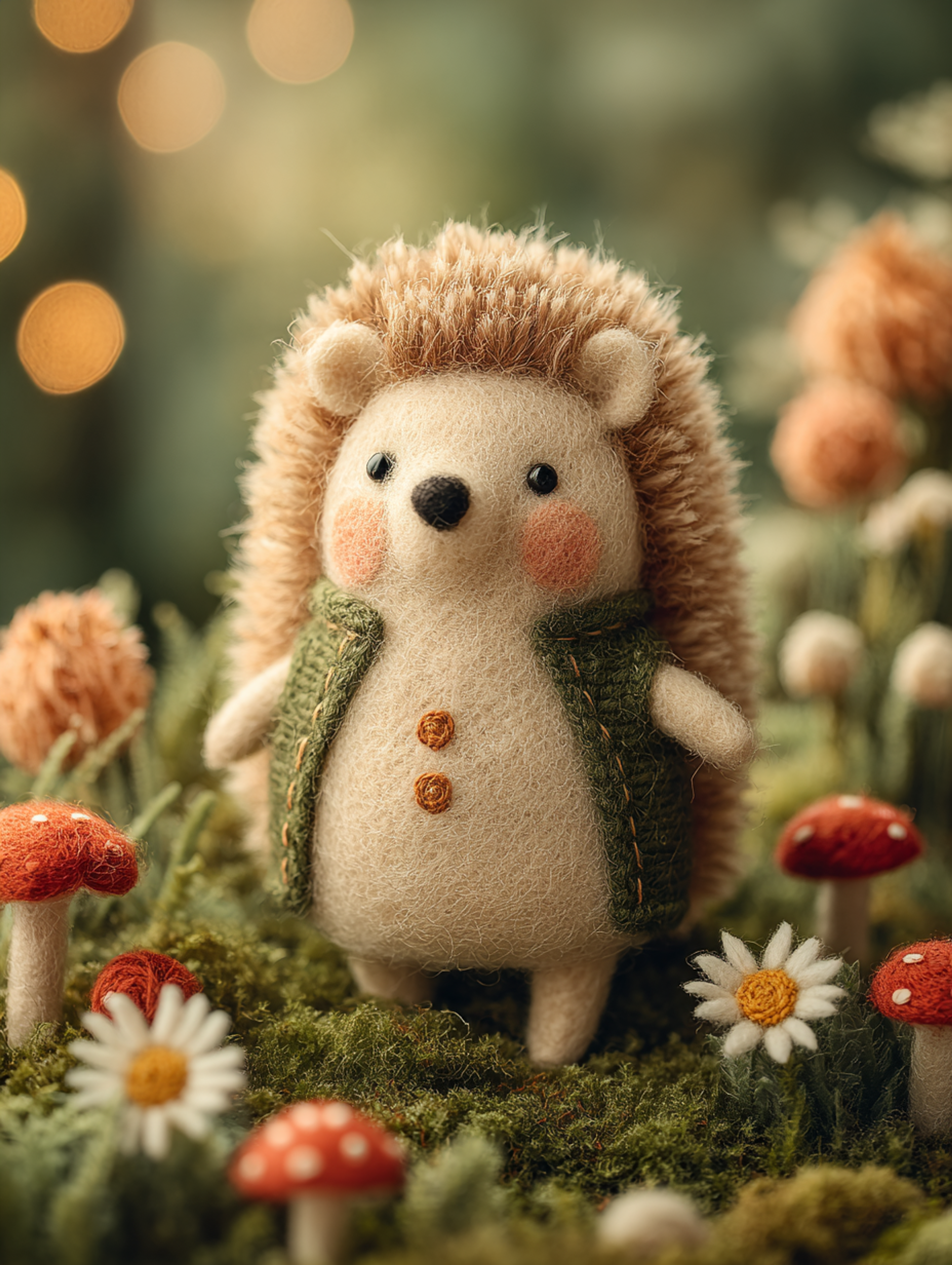Felt Hedgehog Meadow Close-Up