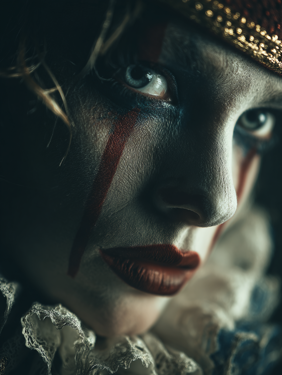 Moody Cinematic Melancholy Pierrot Clown Portrait