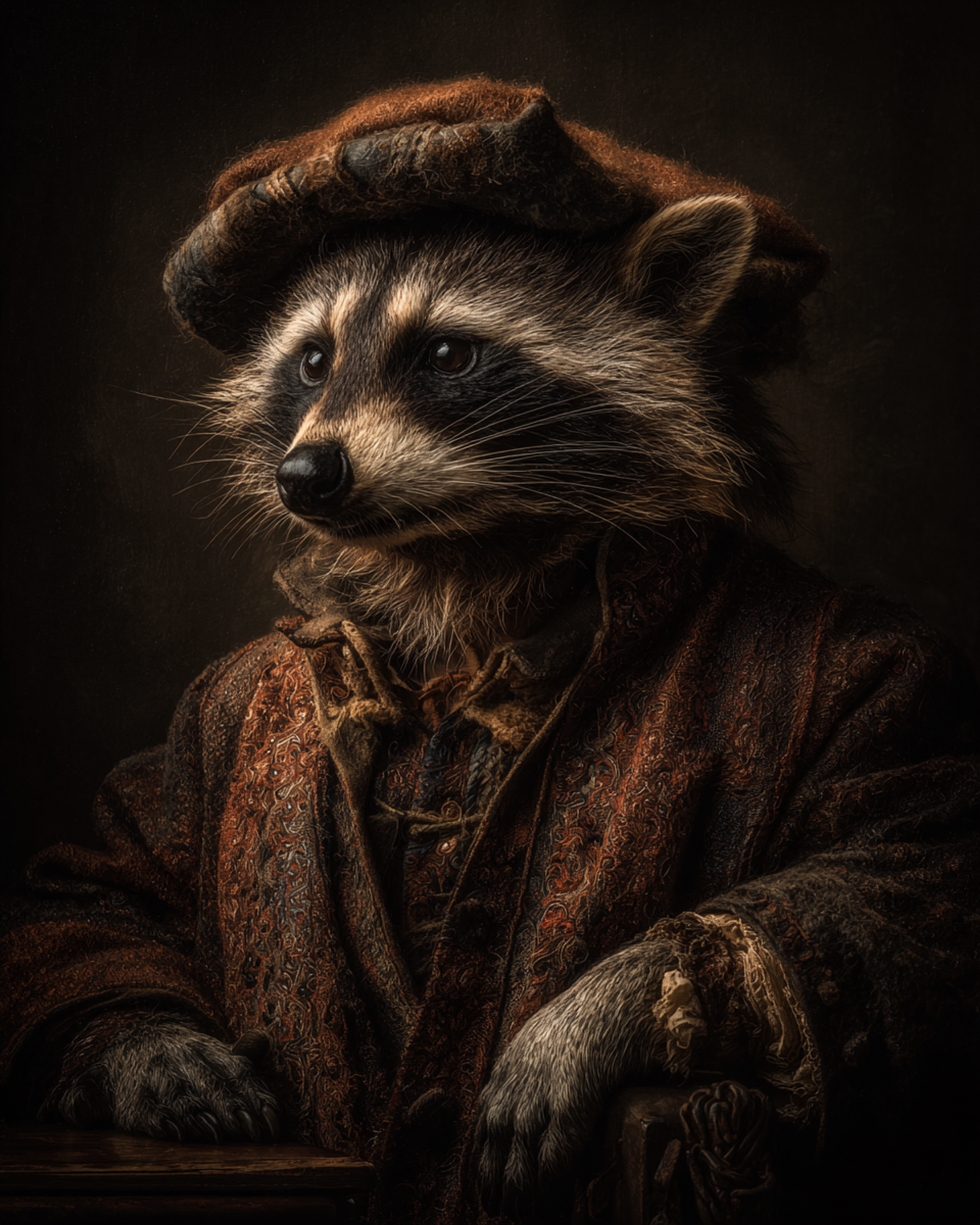 Dutch Masters Raccoon Master Locksmith with His Tools Portrait
