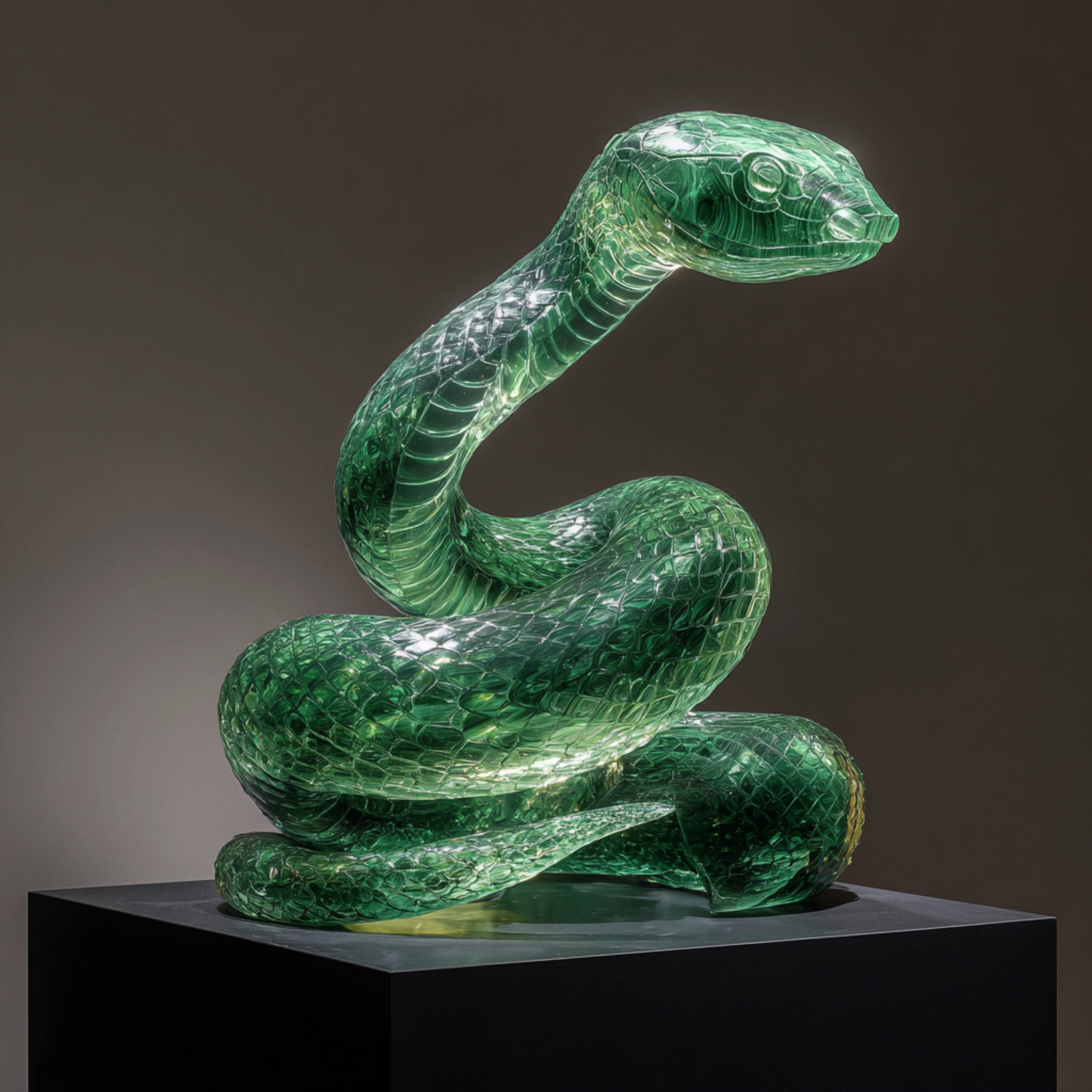 Hyperrealistic Carved Coiled Cobra Sculpture