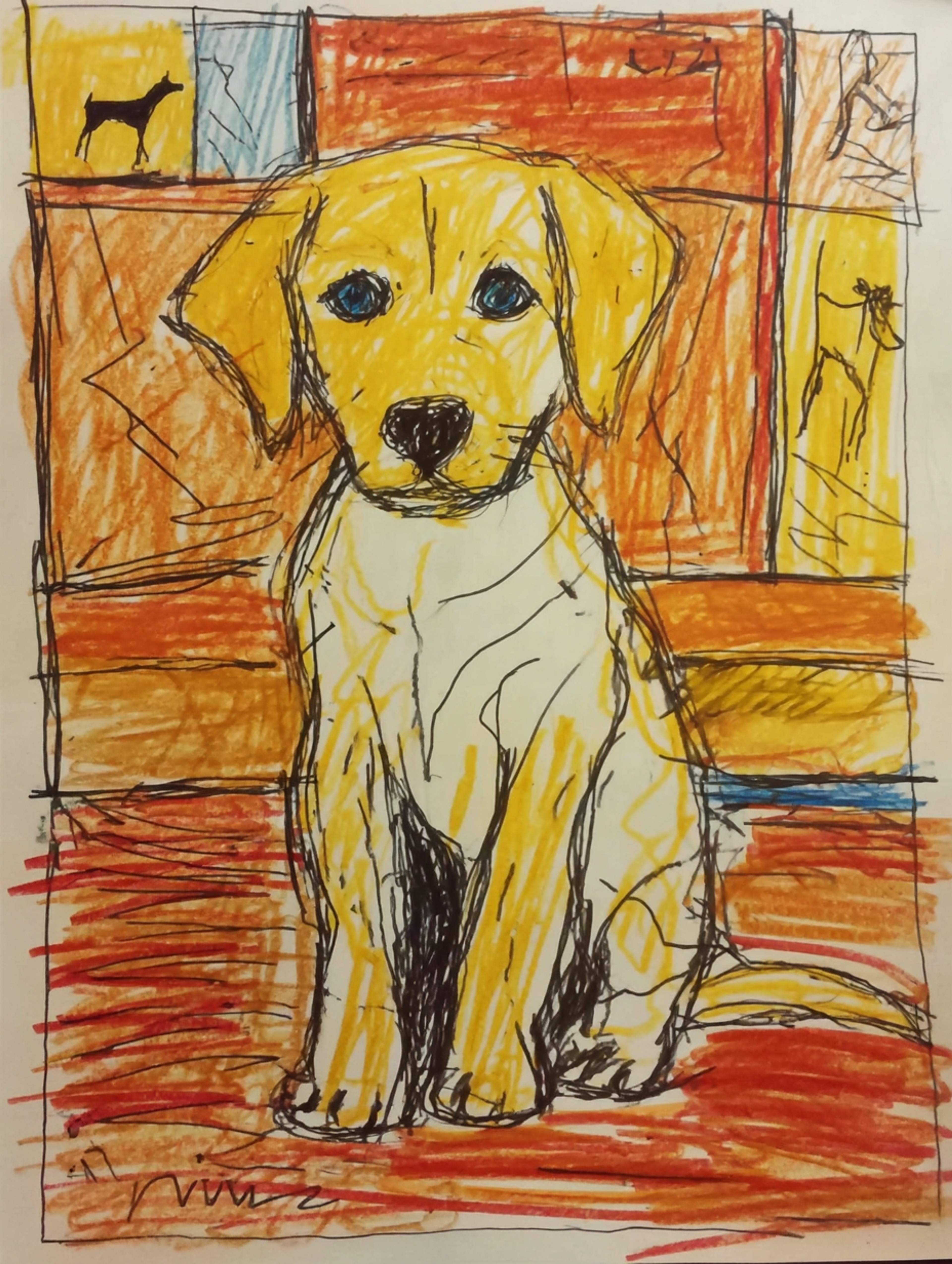 Naive Crayon Dog Sketch