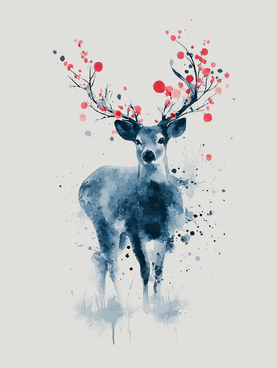 Dreamy Watercolor and Ink Deer Illustration