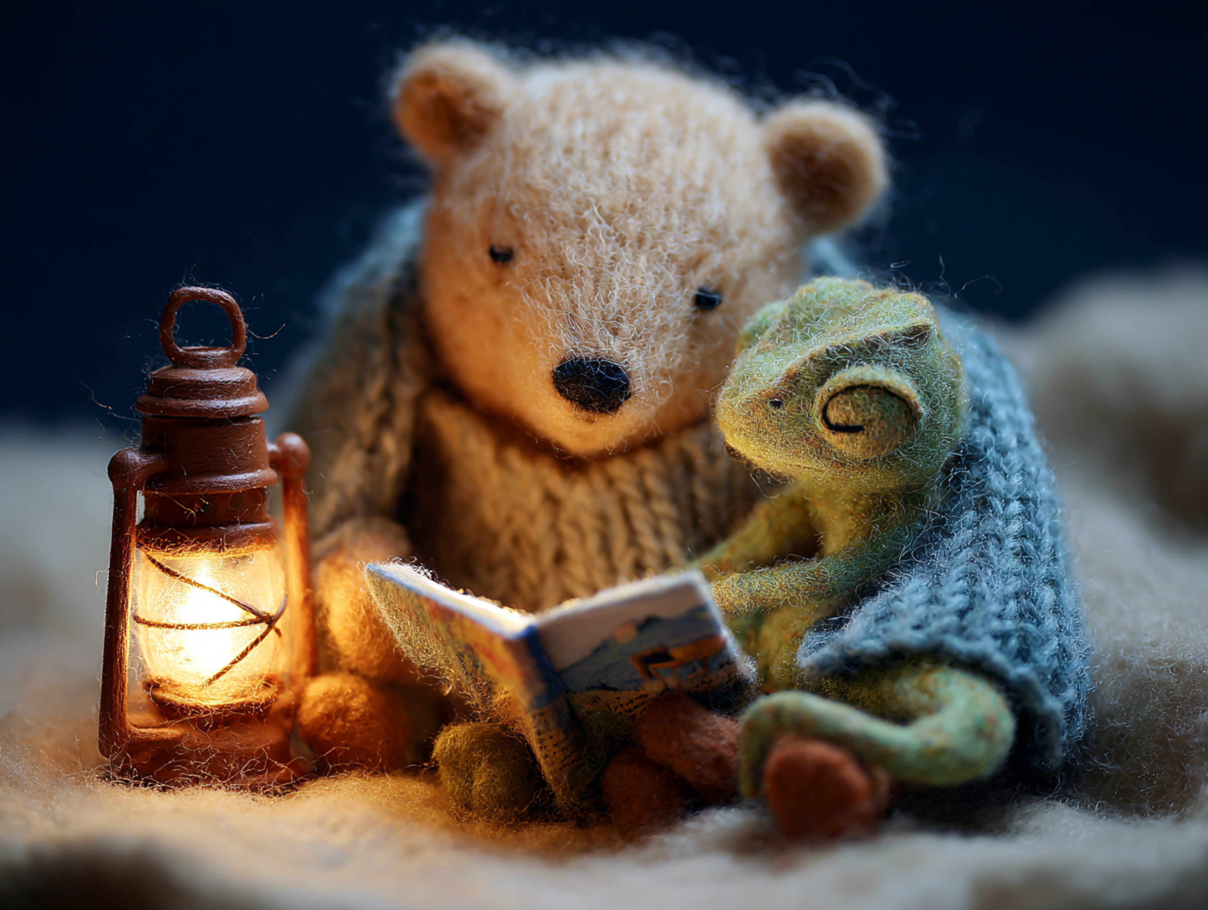 Heartwarming Diorama Bear Reading Tiny Photo