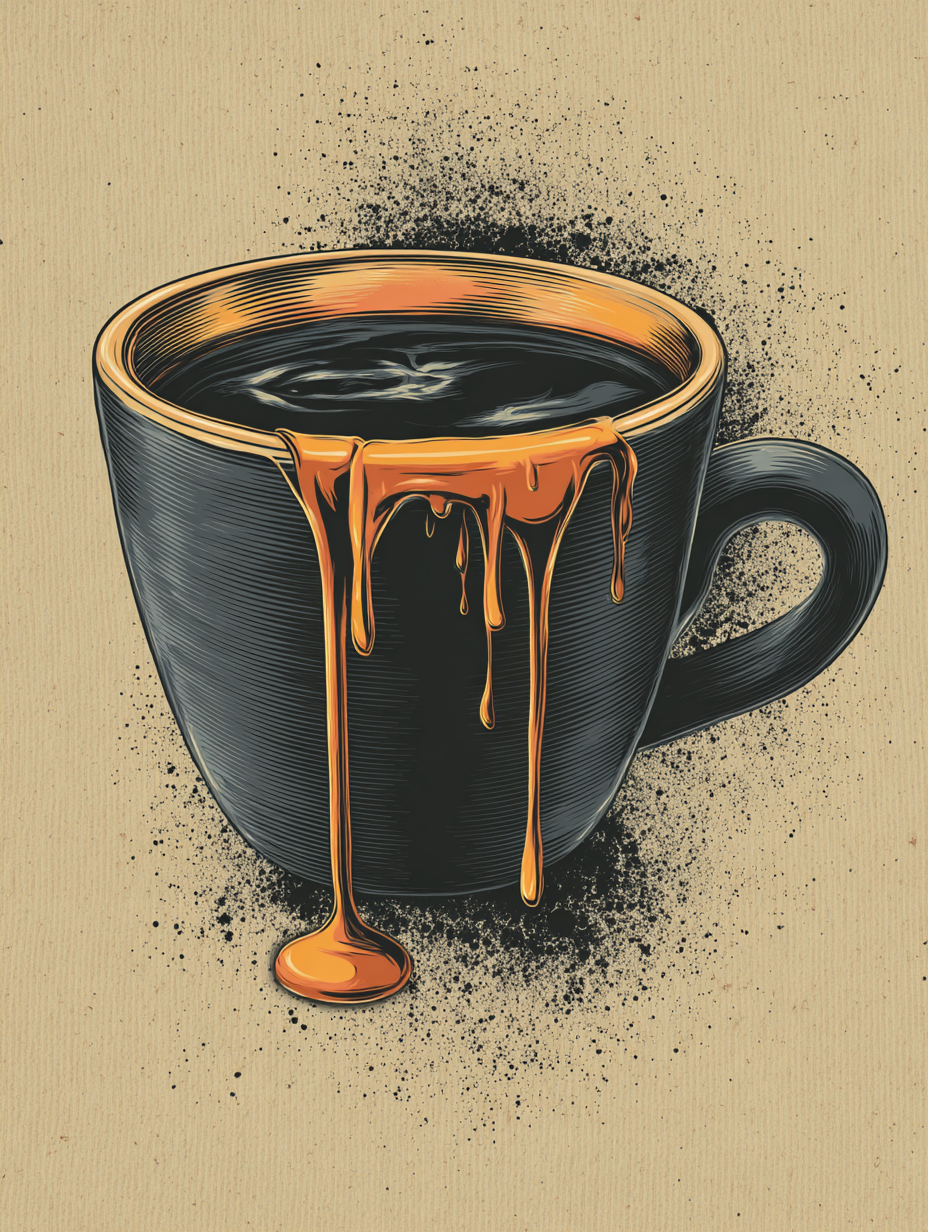 Vintage Screen Print Coffee Cup Illustration