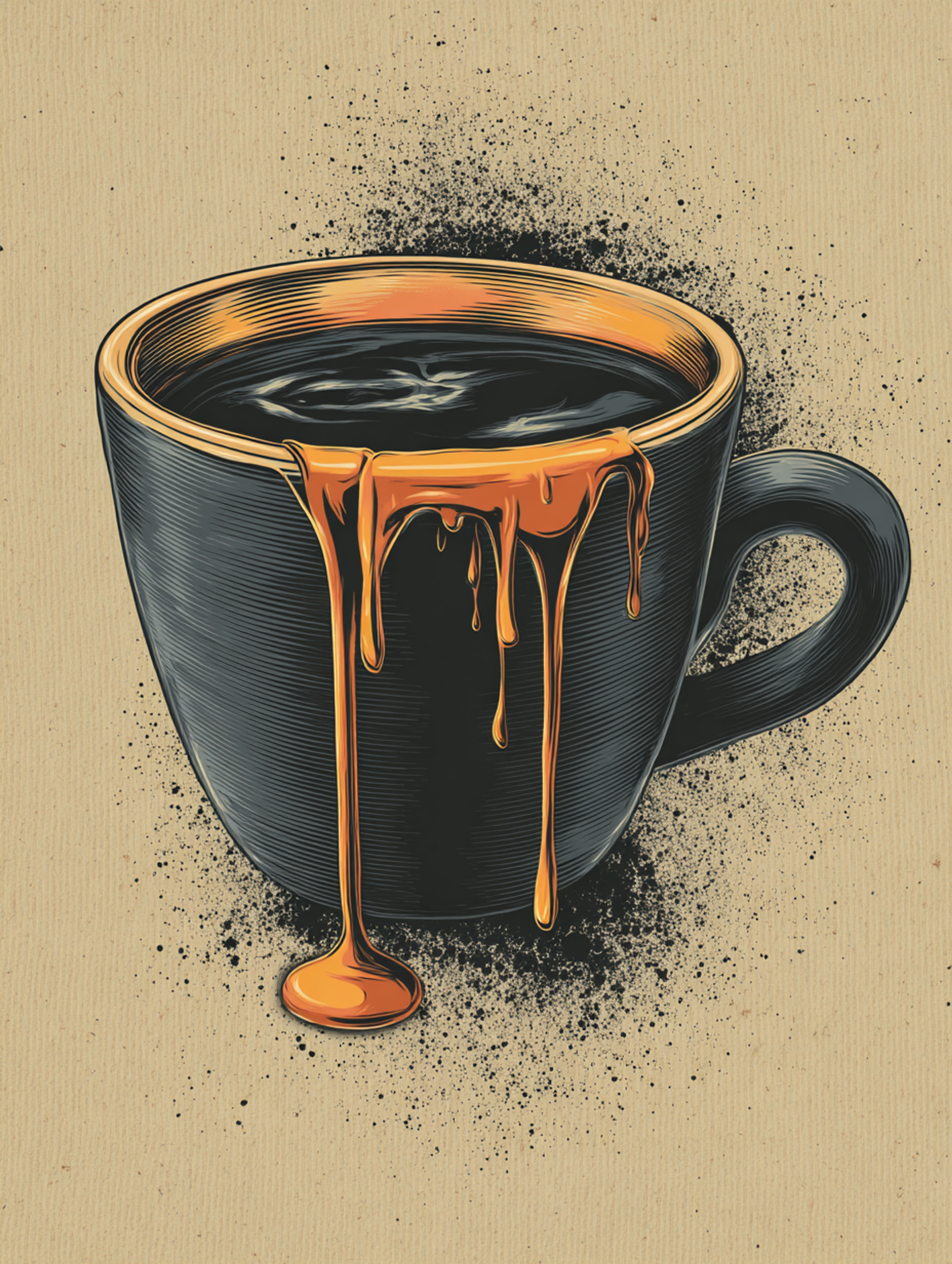 Vintage Screen Print Coffee Cup Illustration