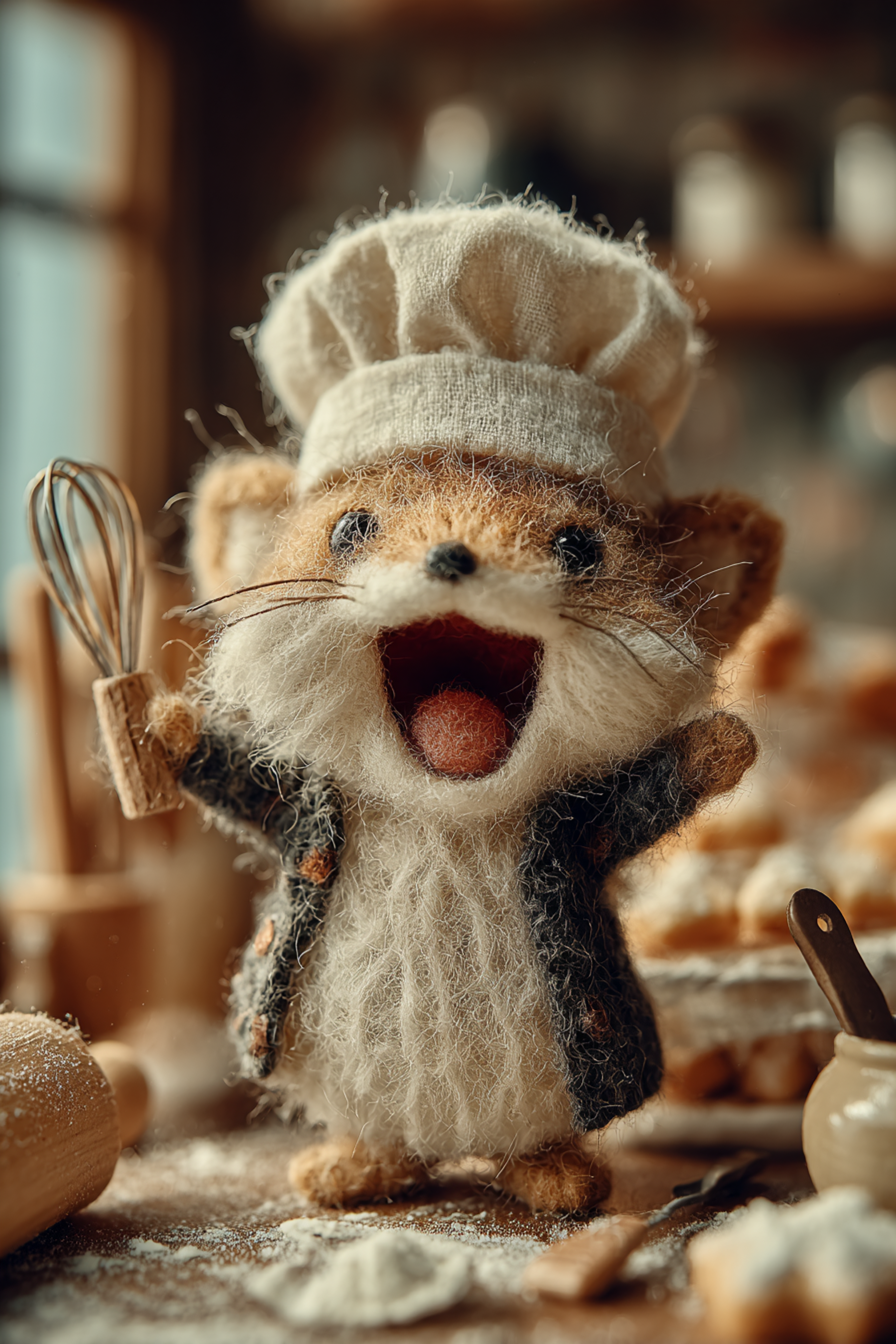 Tiny Wool Baby Fox Baking Scene