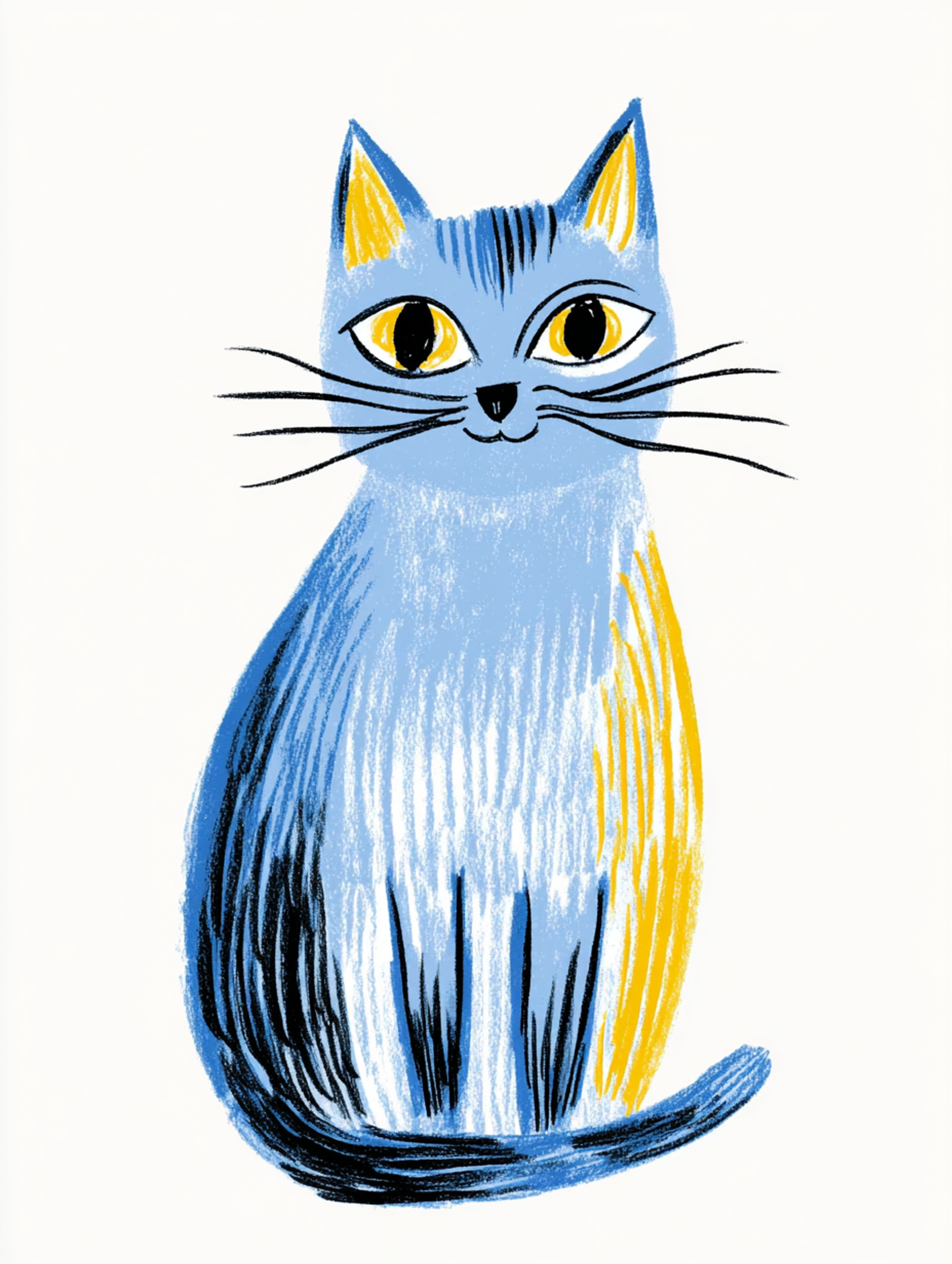 Naive Colored Pencil Friendly Cat Sketch