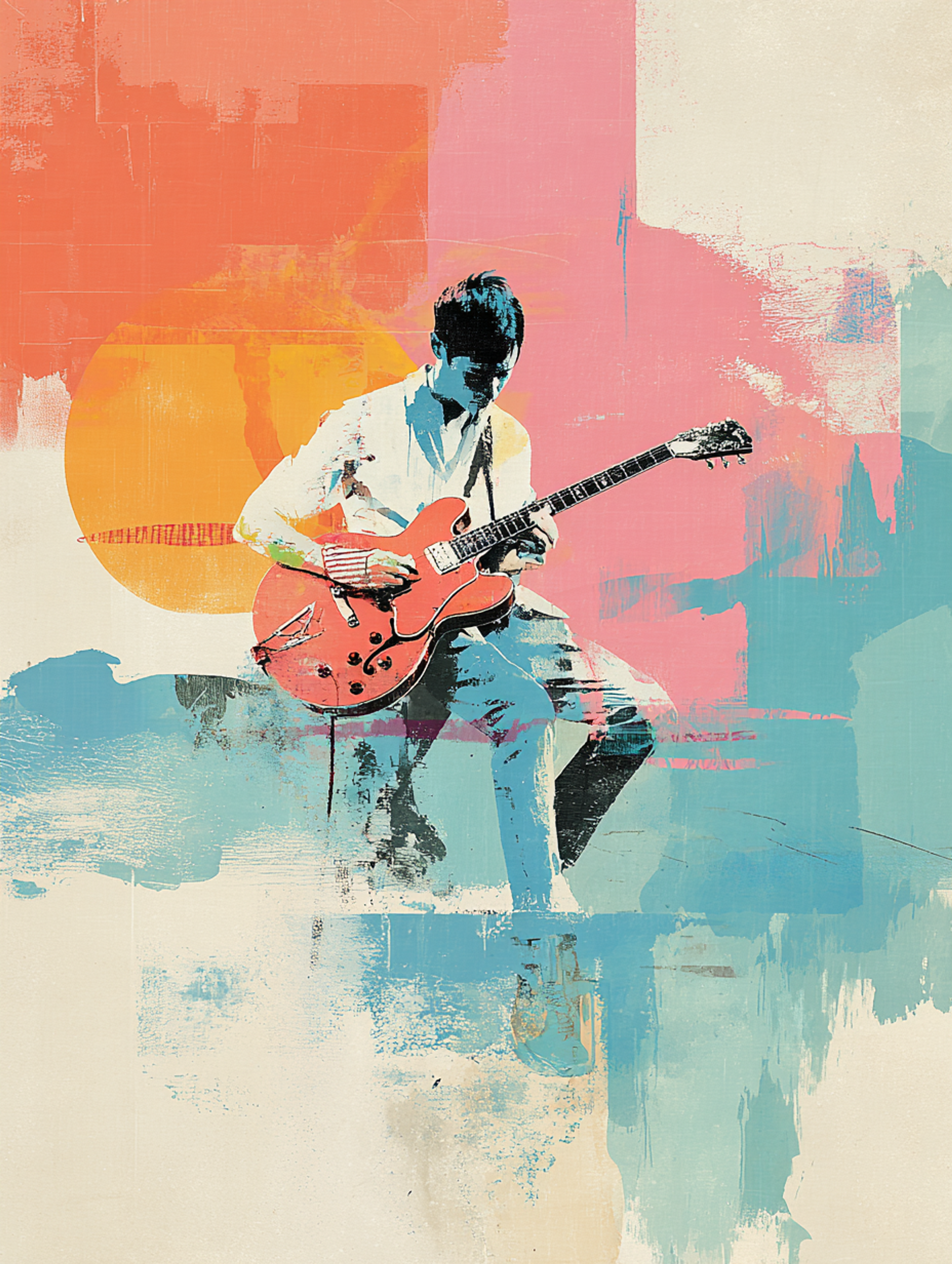 Abstract Collage Man Playing Guitar Painting