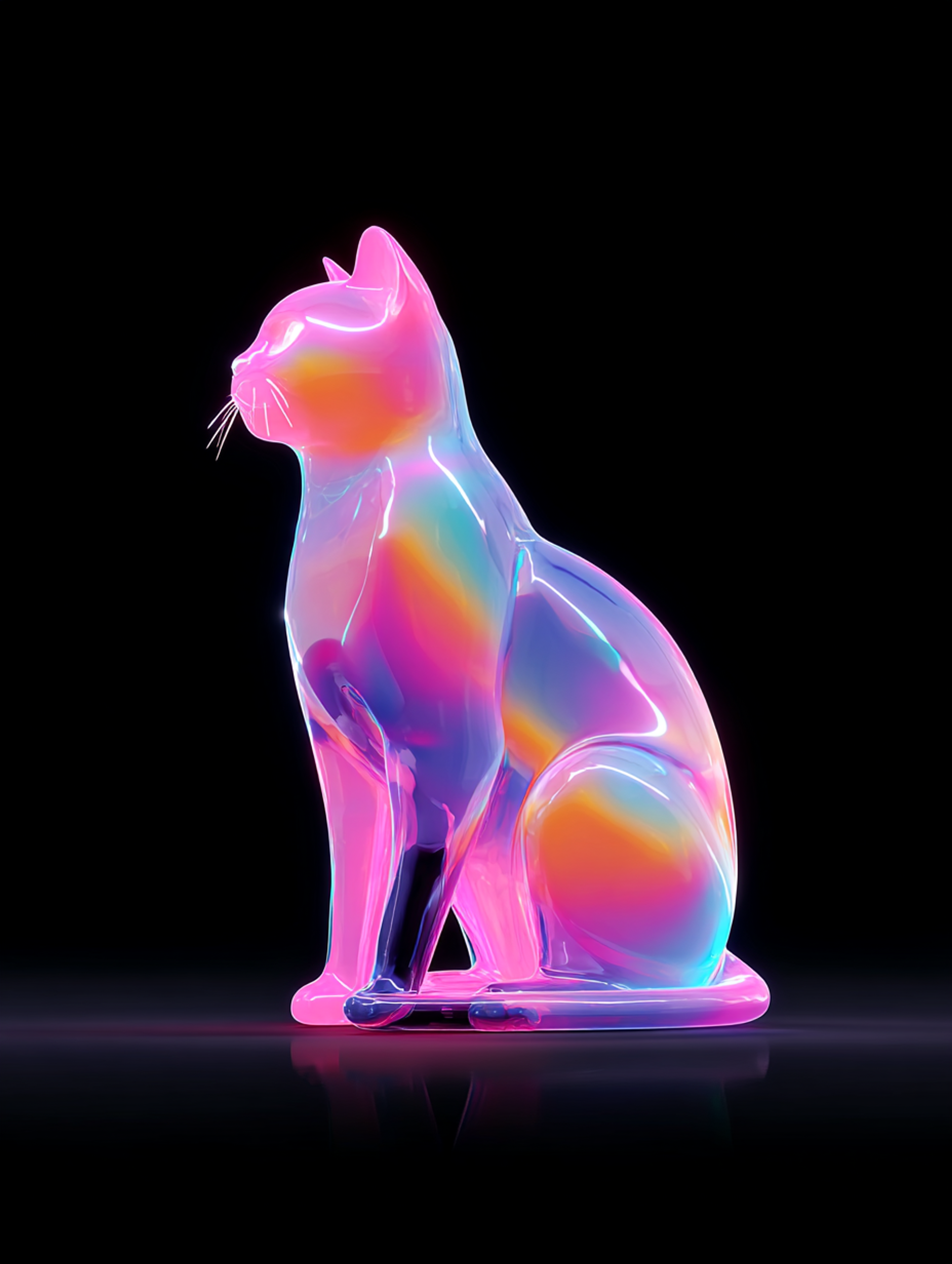 Glossy Iridescent 3D Cat Render