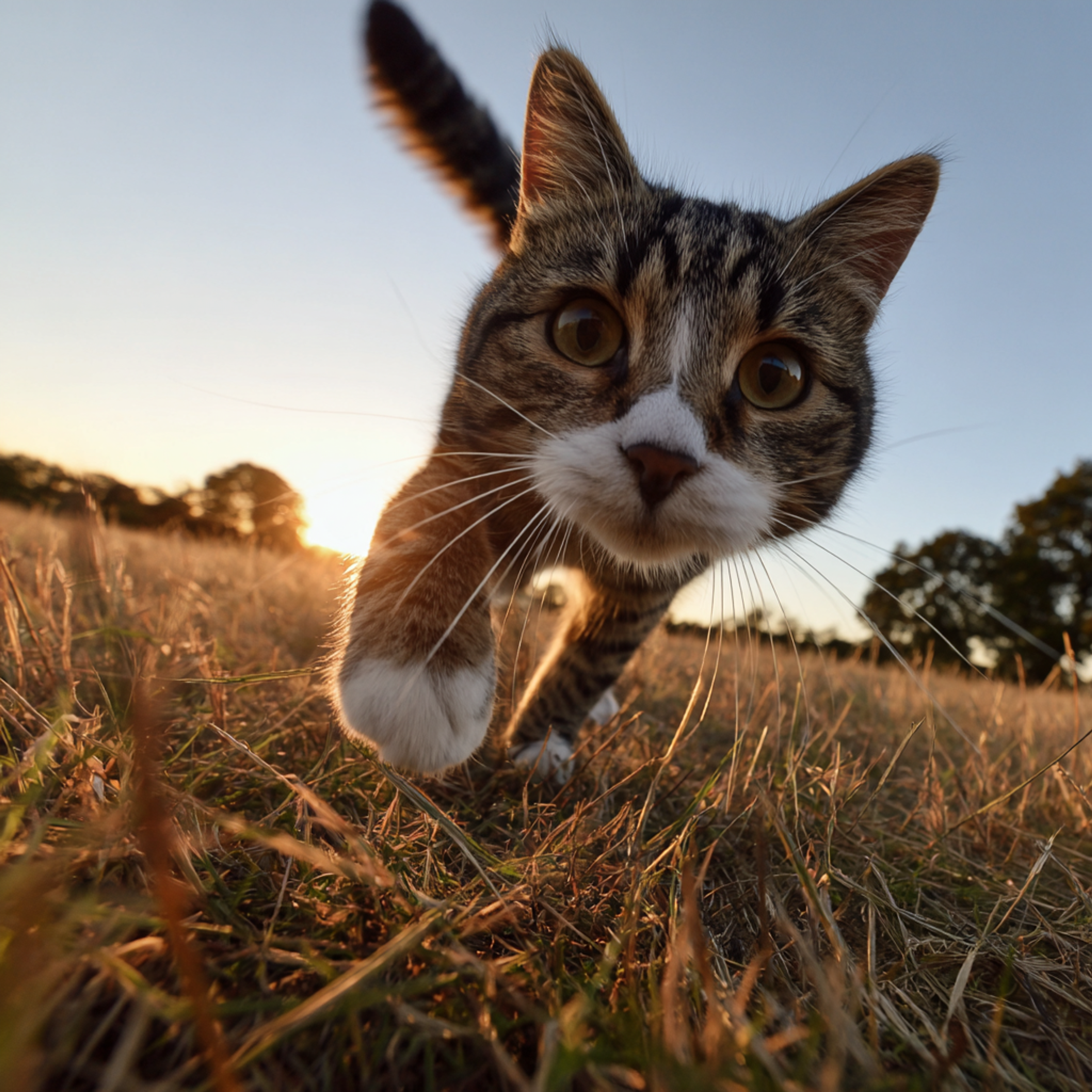 Wide Angle Running Cat Action Photo