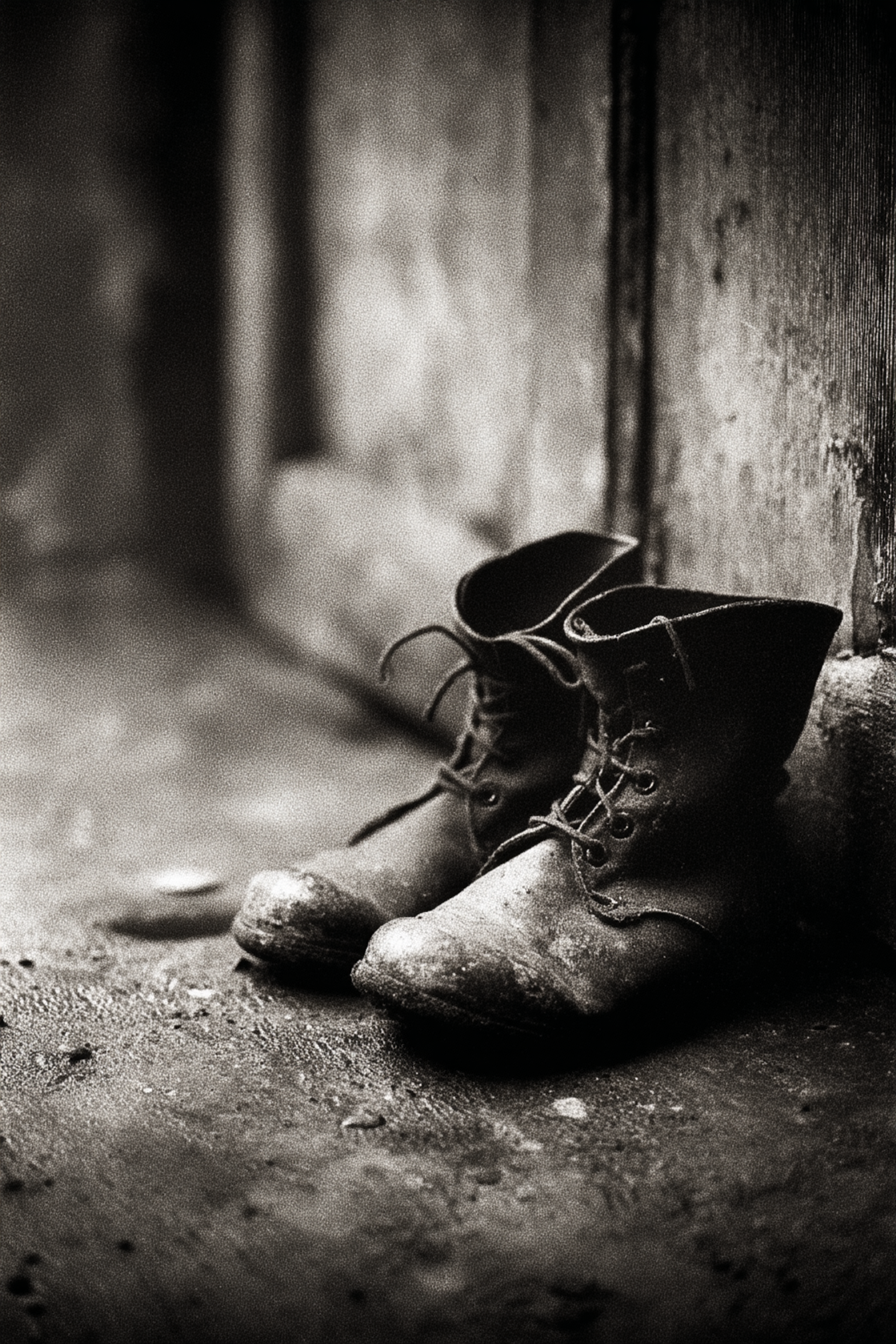 Grainy Black and White Rainy Boots Photo