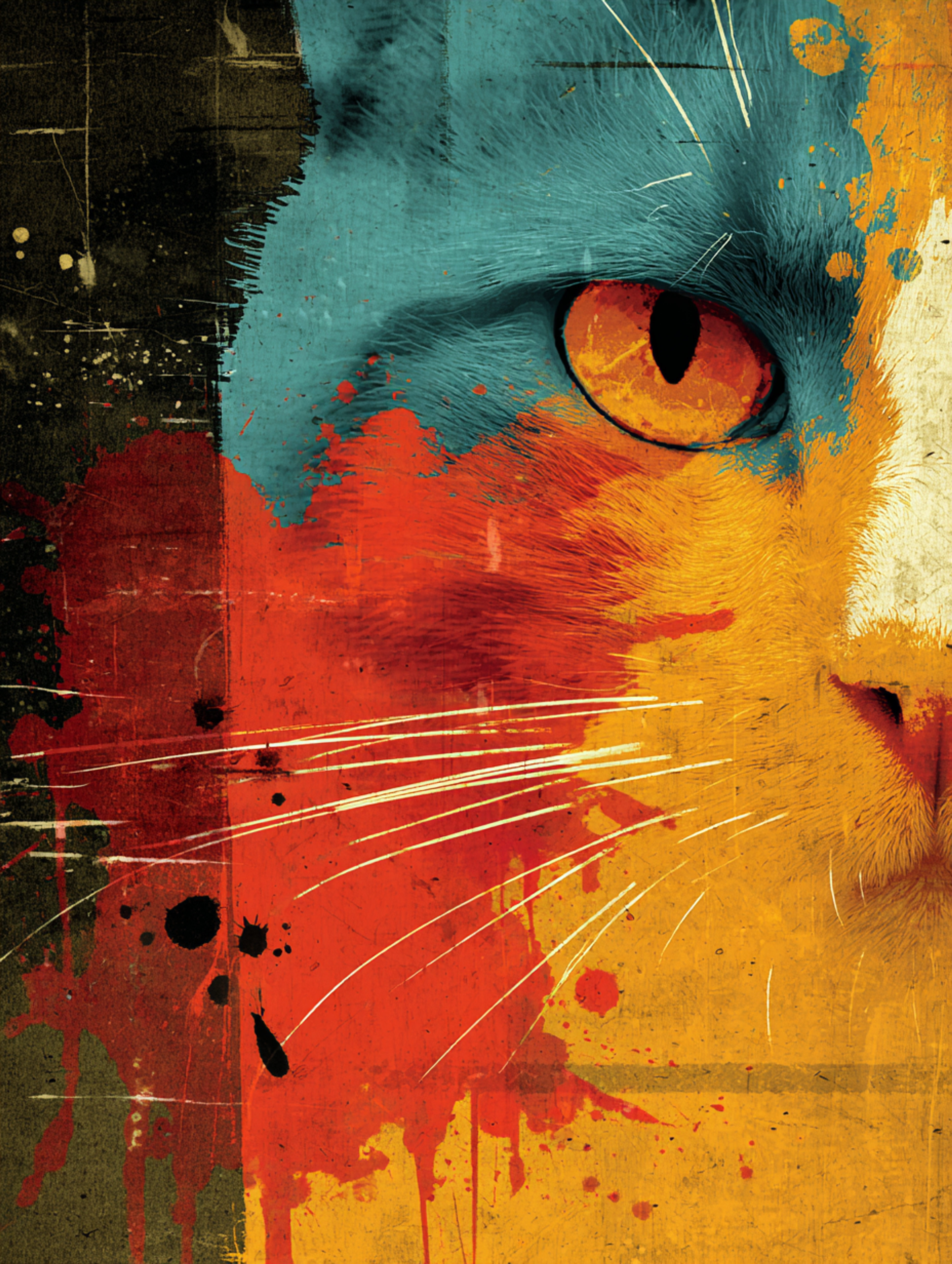 Vivid Abstract Cat Portrait Painting