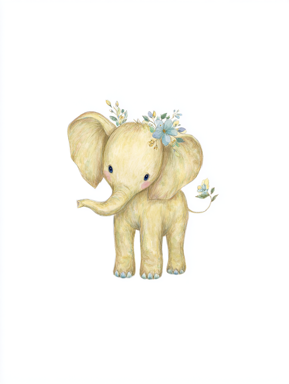 Gentle Watercolor Baby Elephant Illustration
