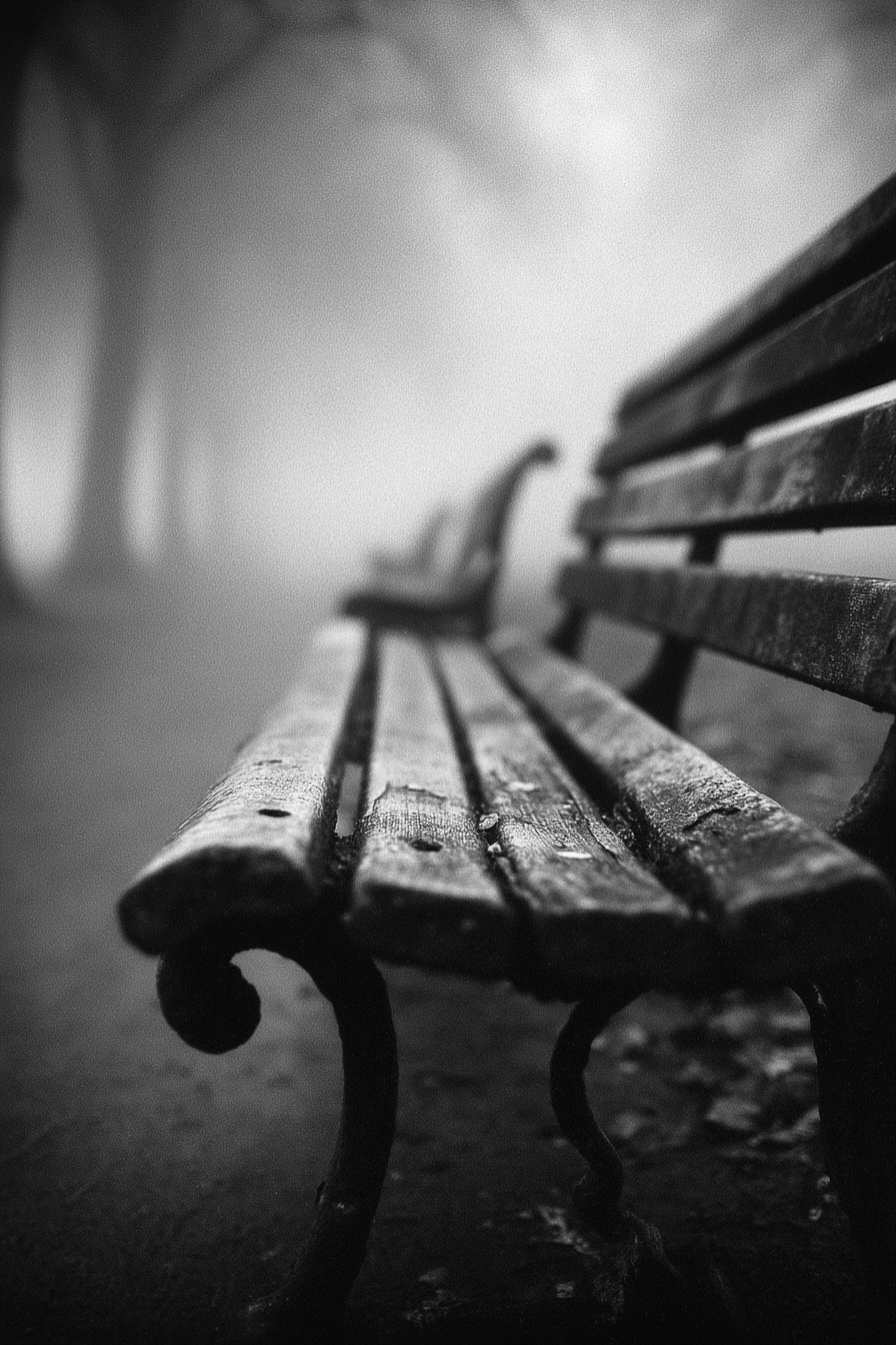 Grainy Black and White Empty Bench Photo