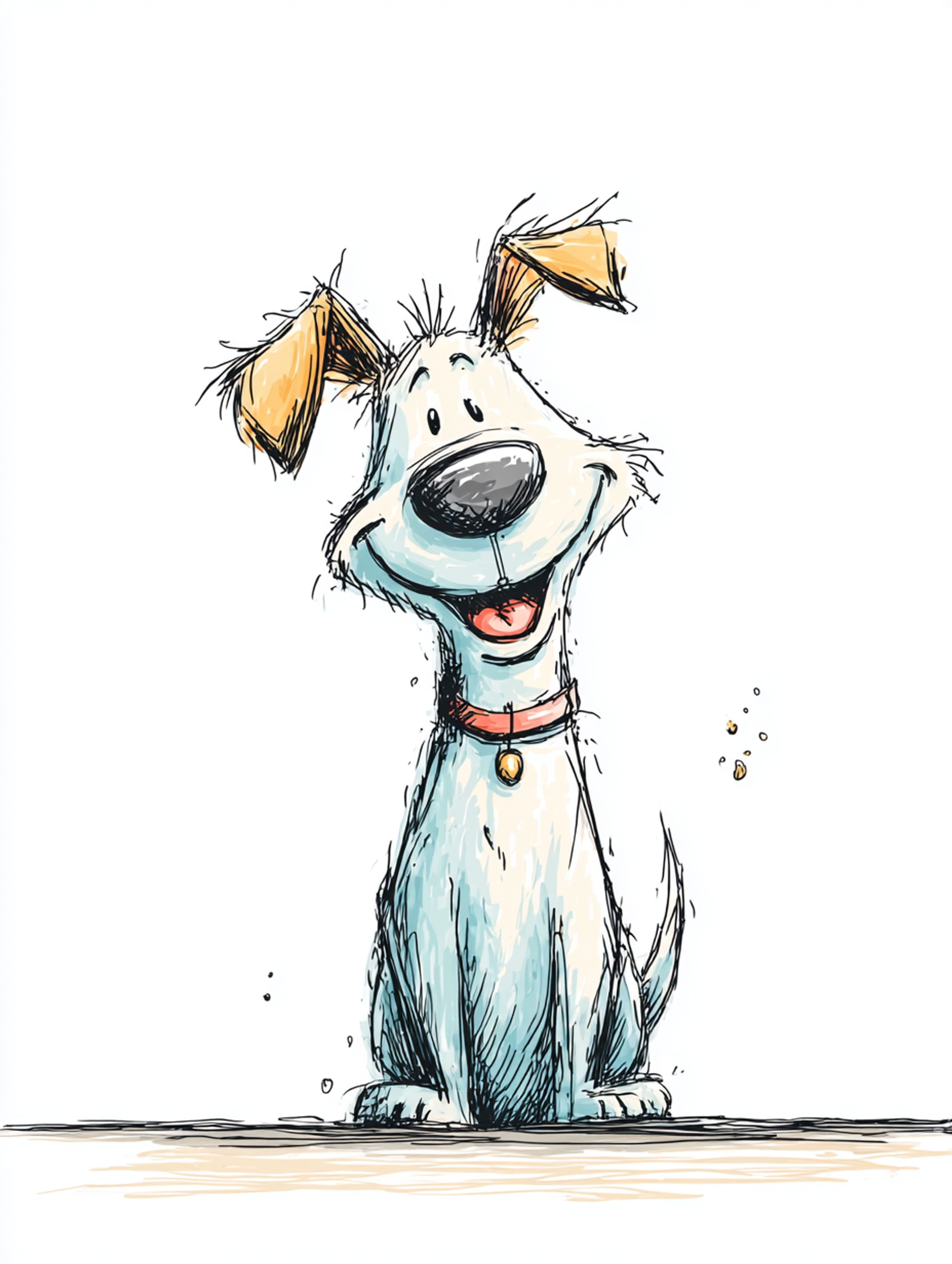 Watercolor and Ink Happy Dog Sketch
