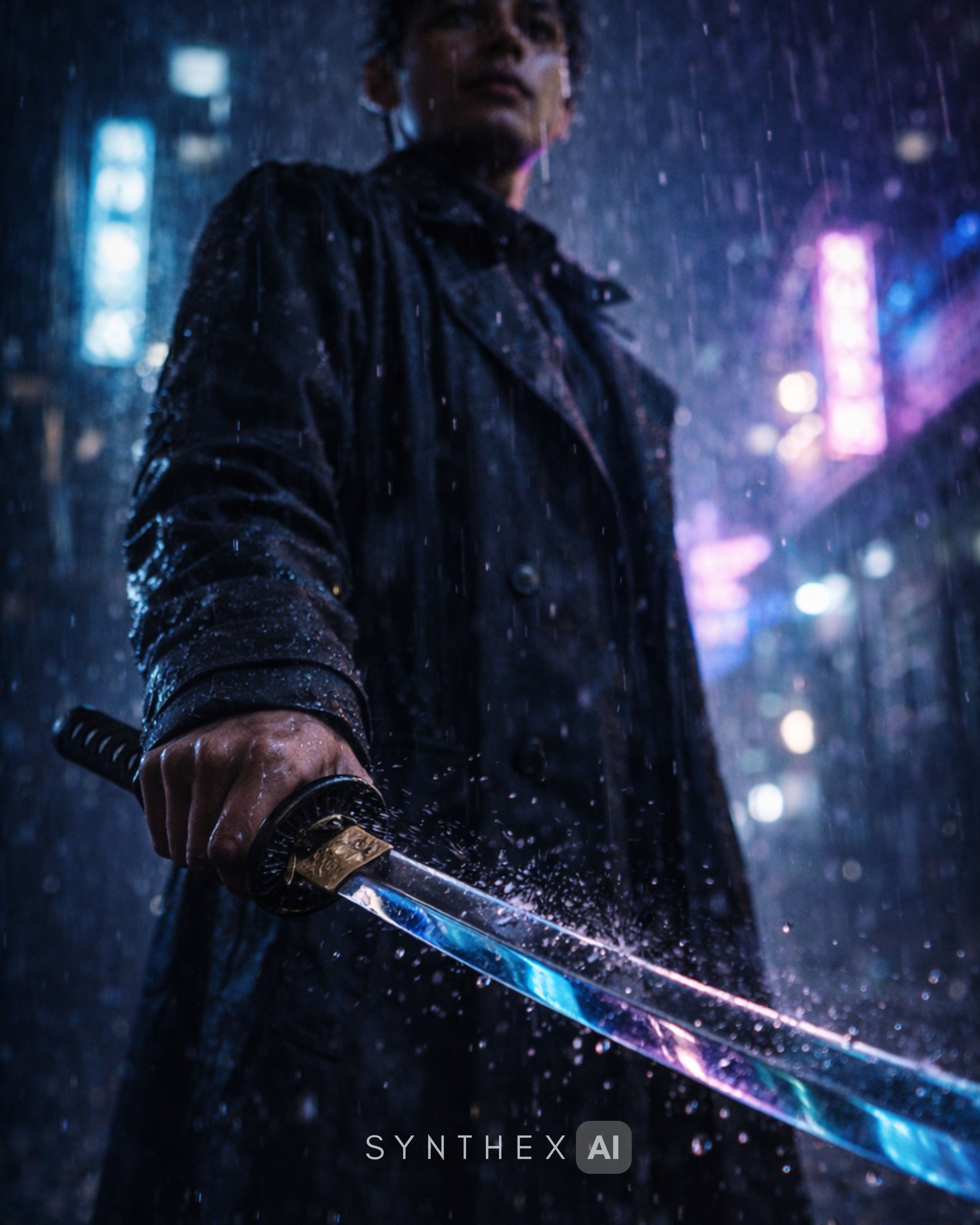 Generate Rainy Neon Urban Samurai Portraits