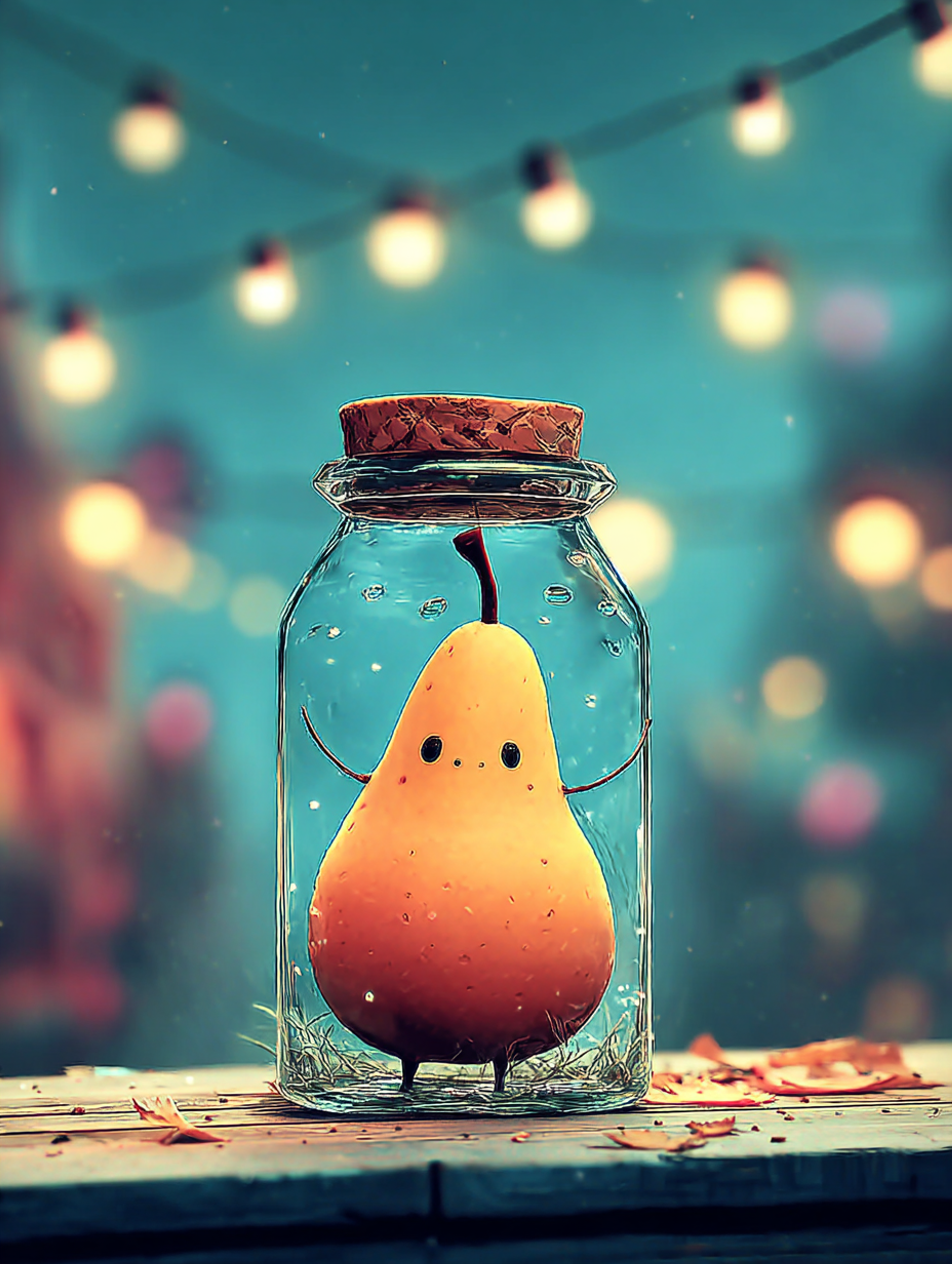 Dreamy 3D Pear in a Glass Jar Scene