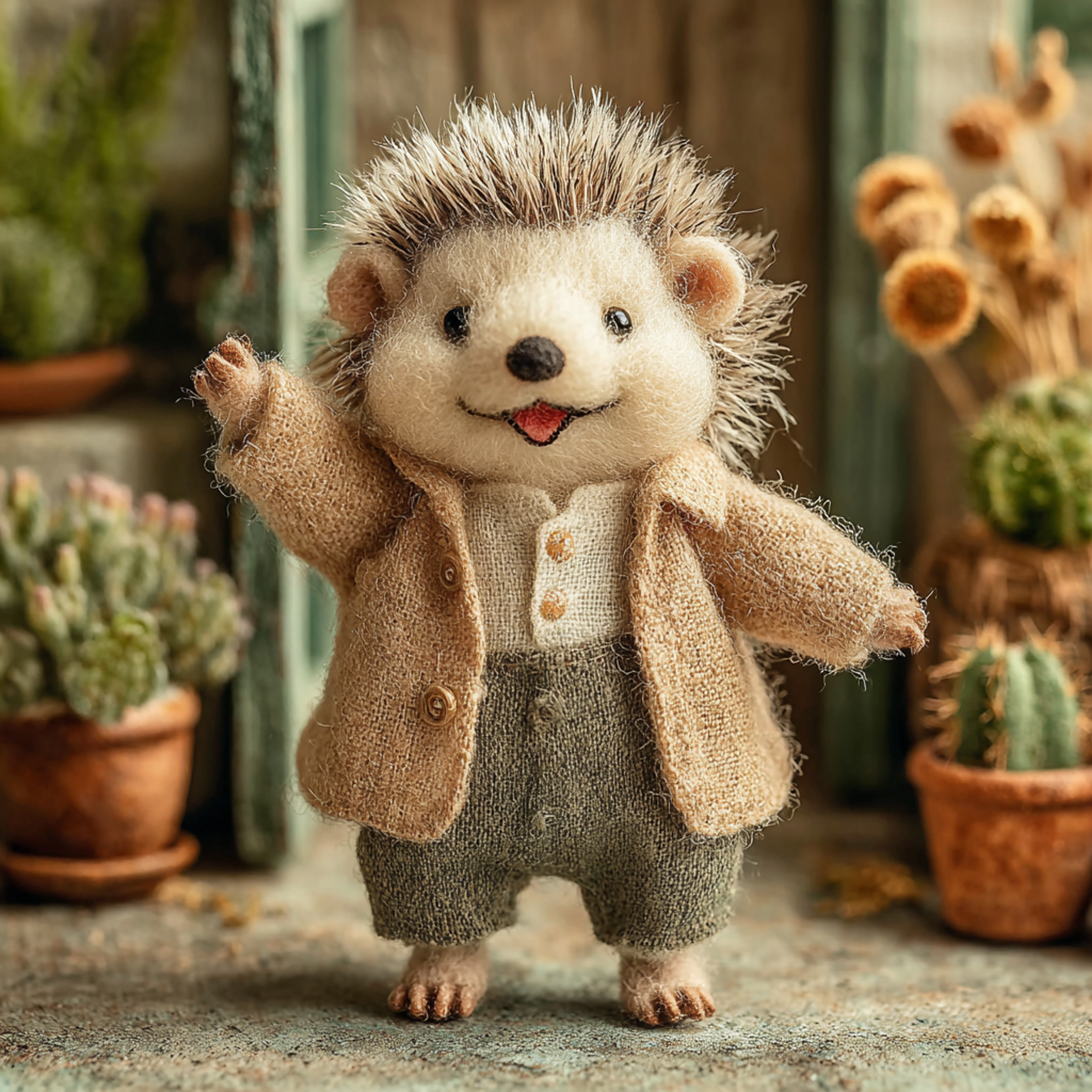 Charming Wool Figure of Baby Hedgehog Diorama