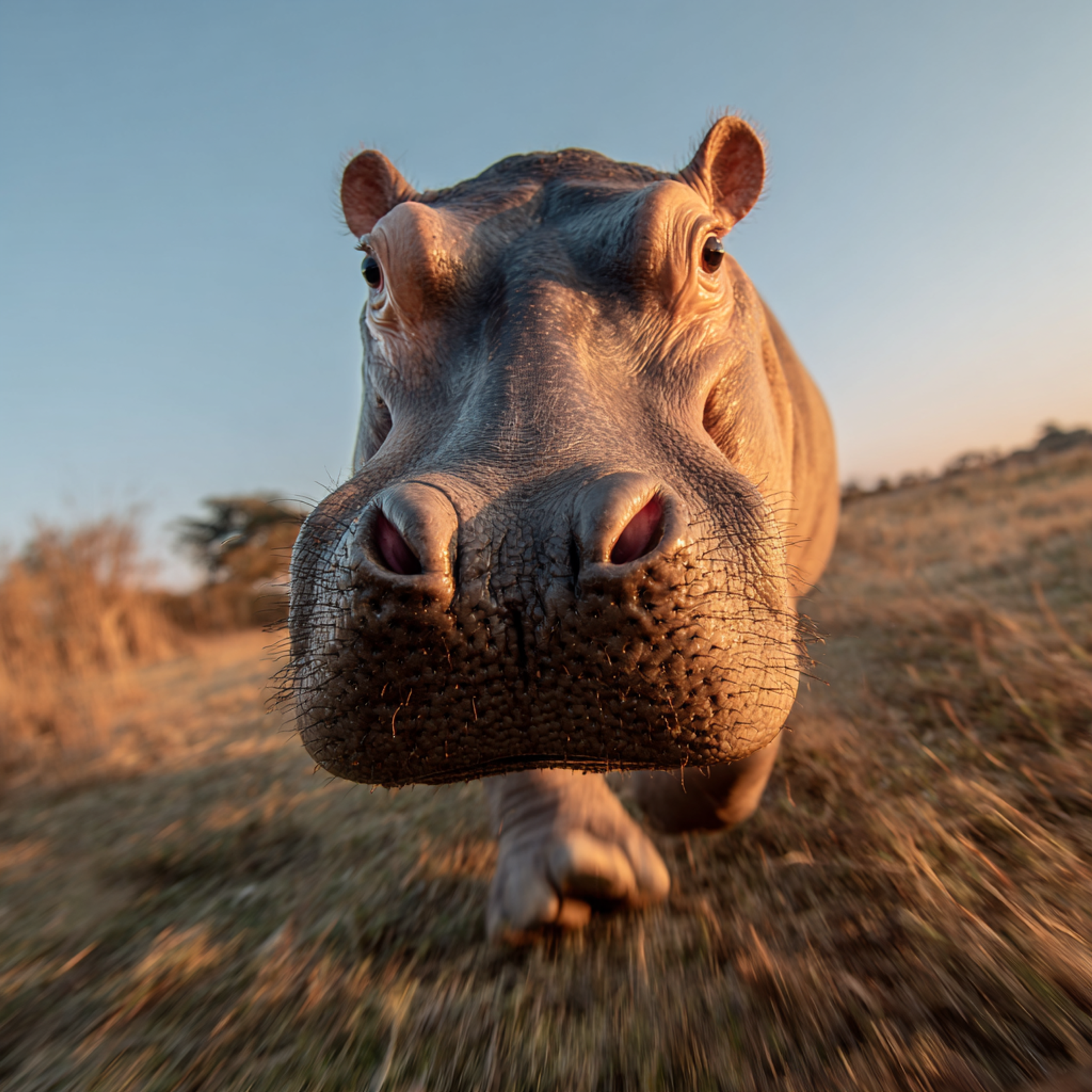 Wide Angle Running Hippopotamus Action Photo