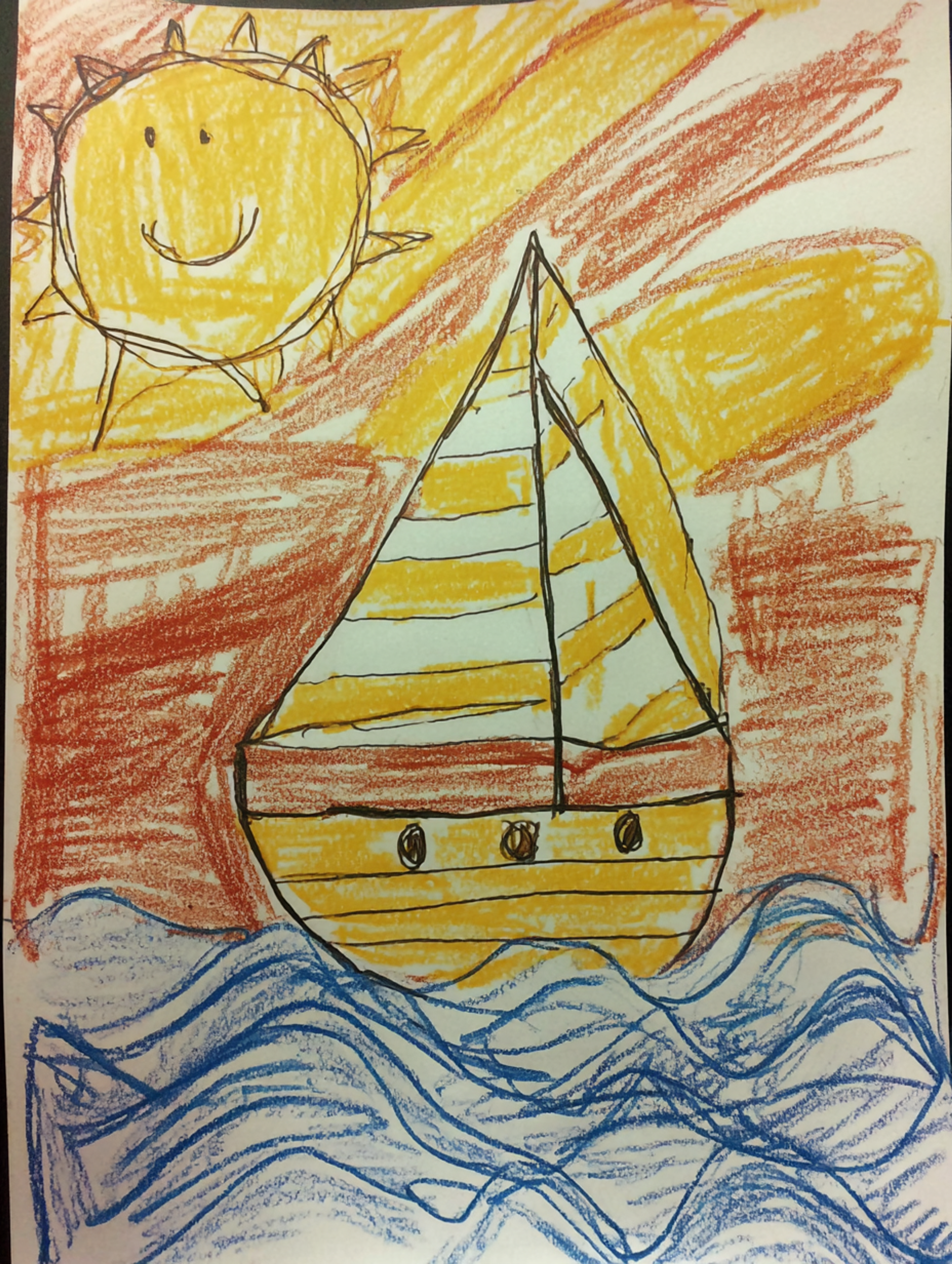 Naive Crayon Boat Sketch
