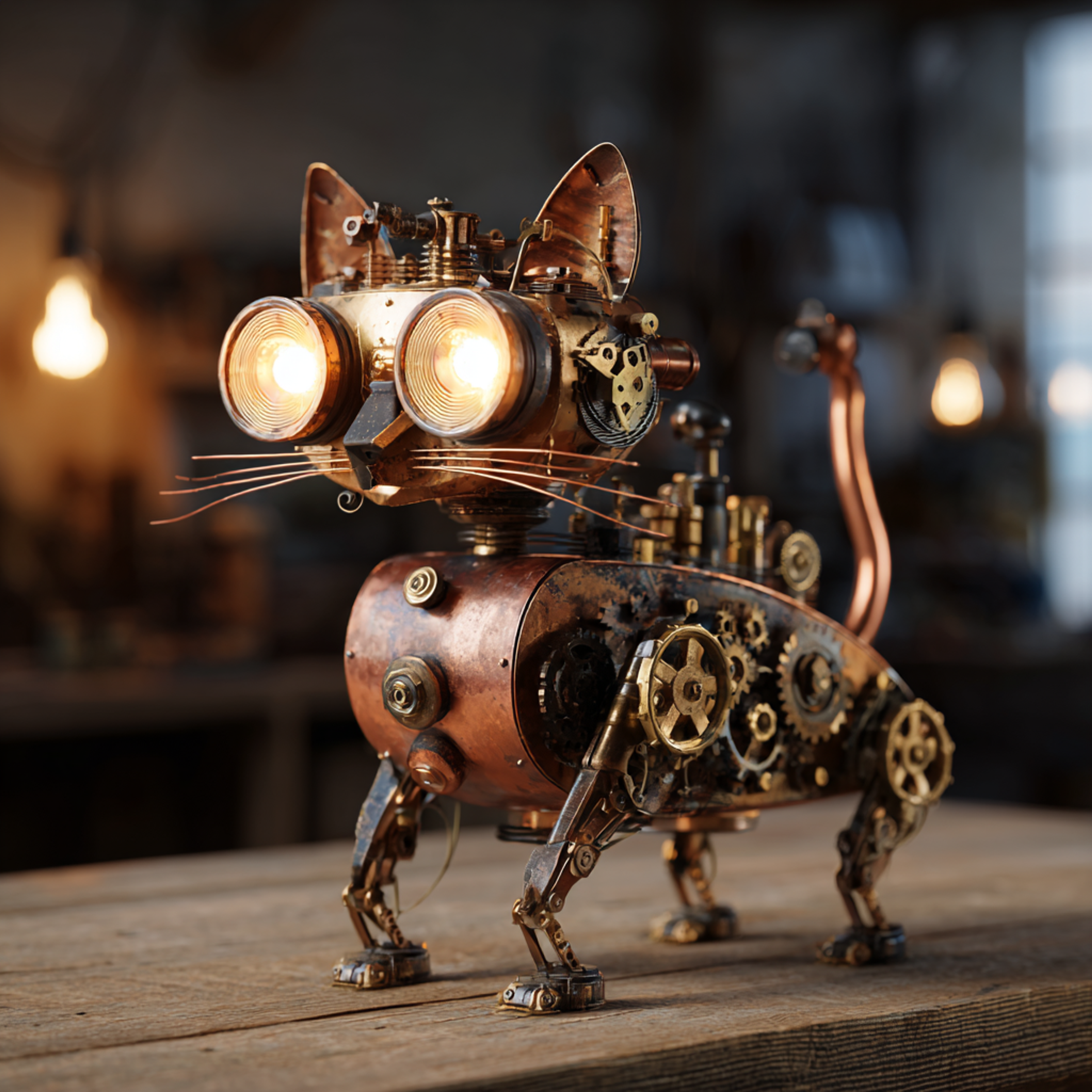 Steampunk Cat Robot Character