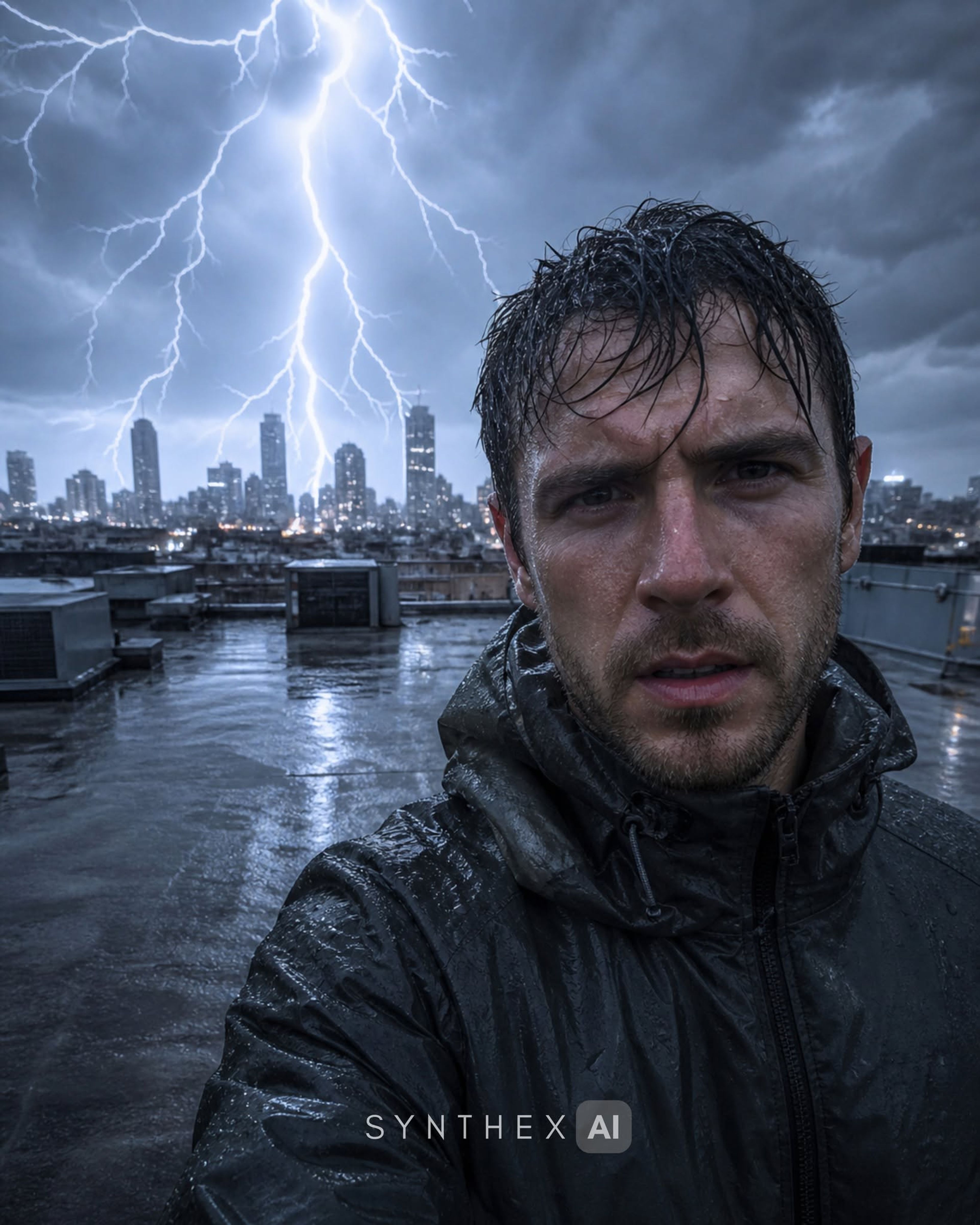 Generate Lightning Storm Rooftop Selfies