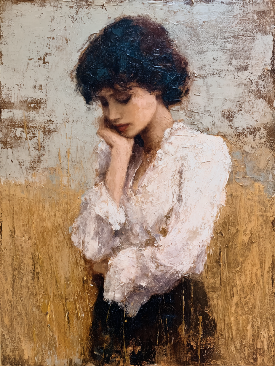 Contemporary Pastoral Oil Woman Painting