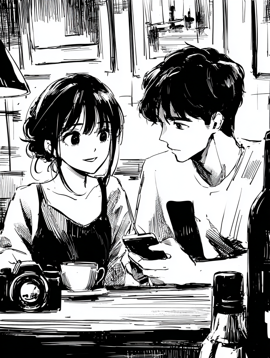 High-Contrast Manga Couple Illustration