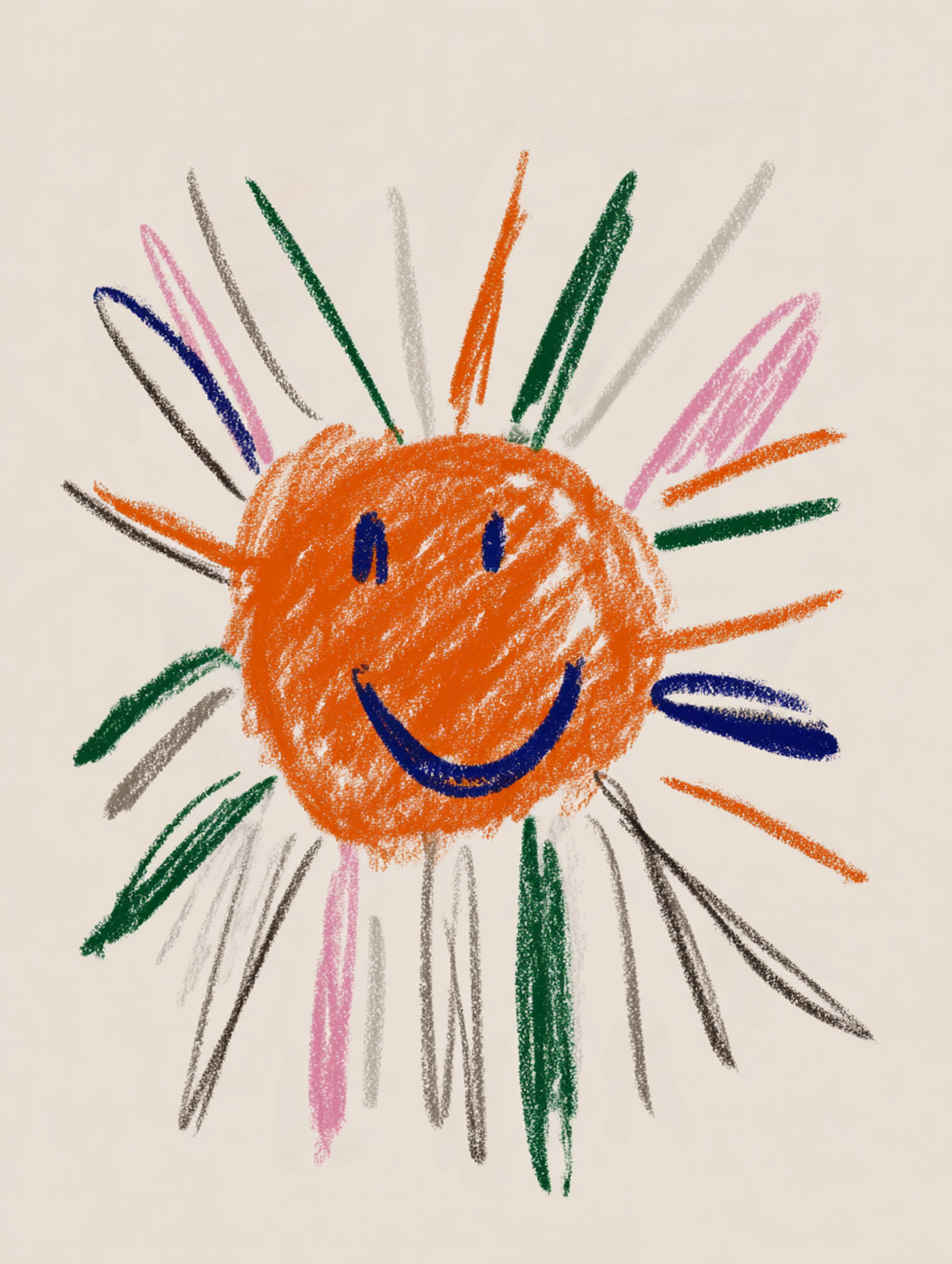 Naive Crayon Happy Sun Drawing