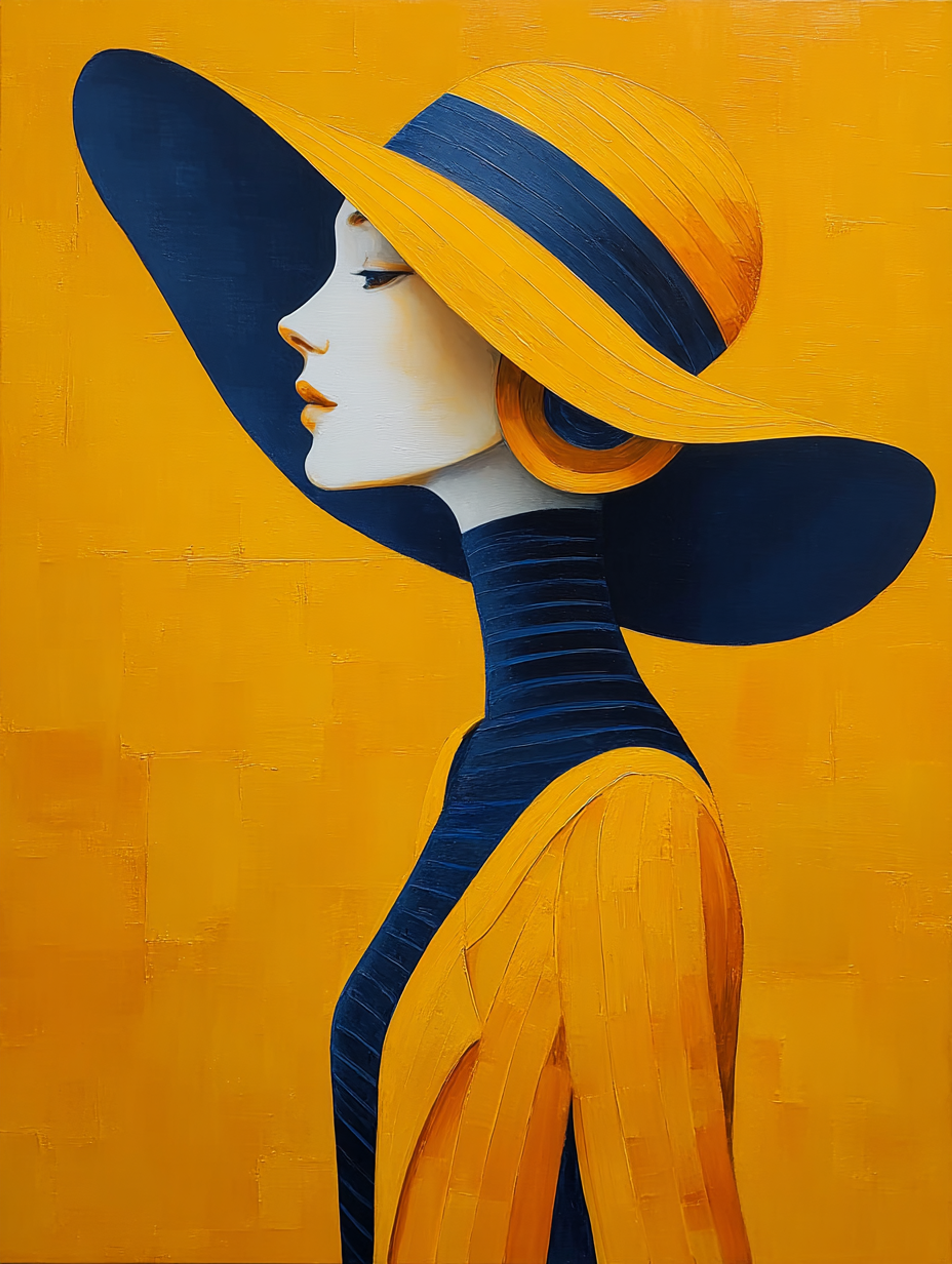 Stylized Graphic Woman in a Wide Brimmed Hat Illustration